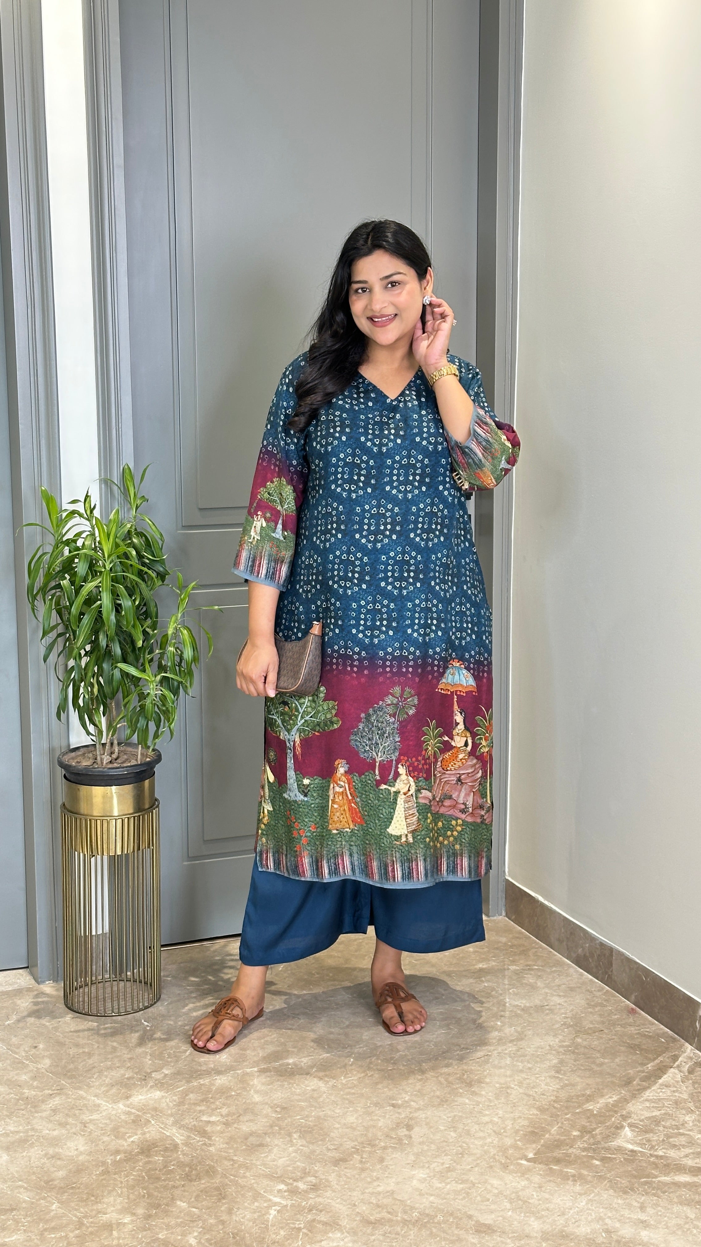 Bandhej Pichae Blue Kurta Pants