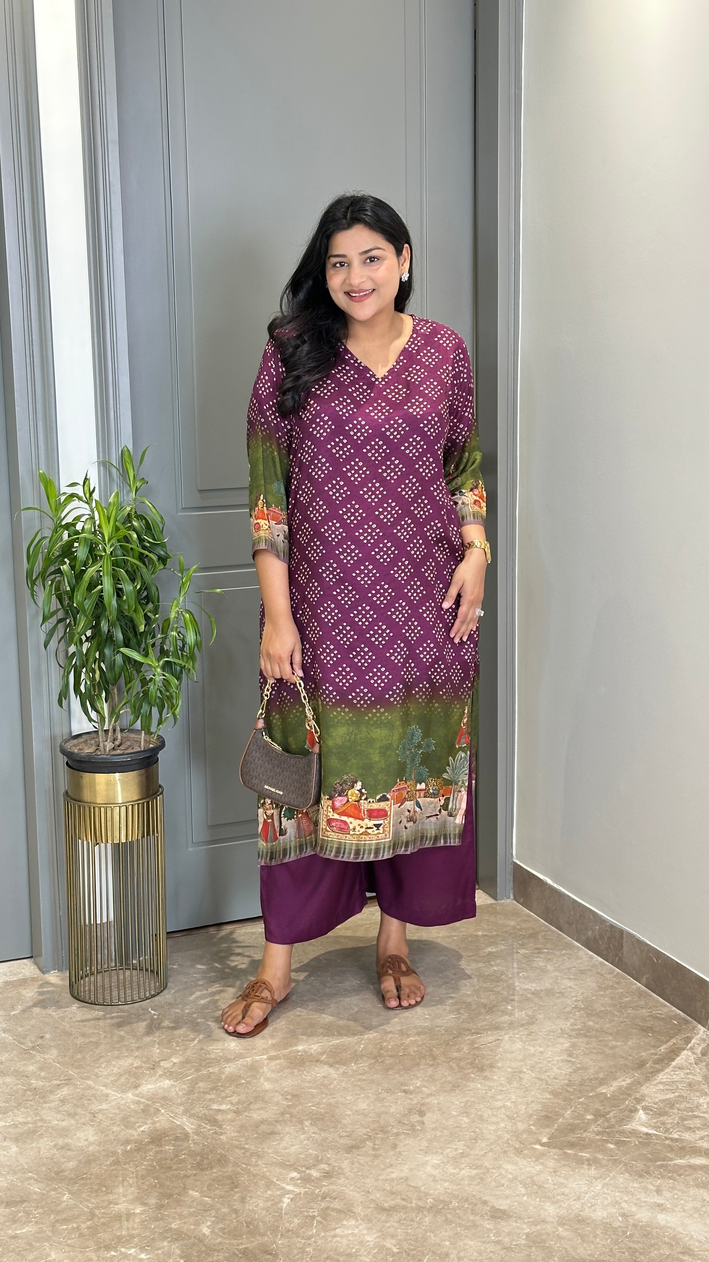 Bandhej Pichae Purple Kurta Pants