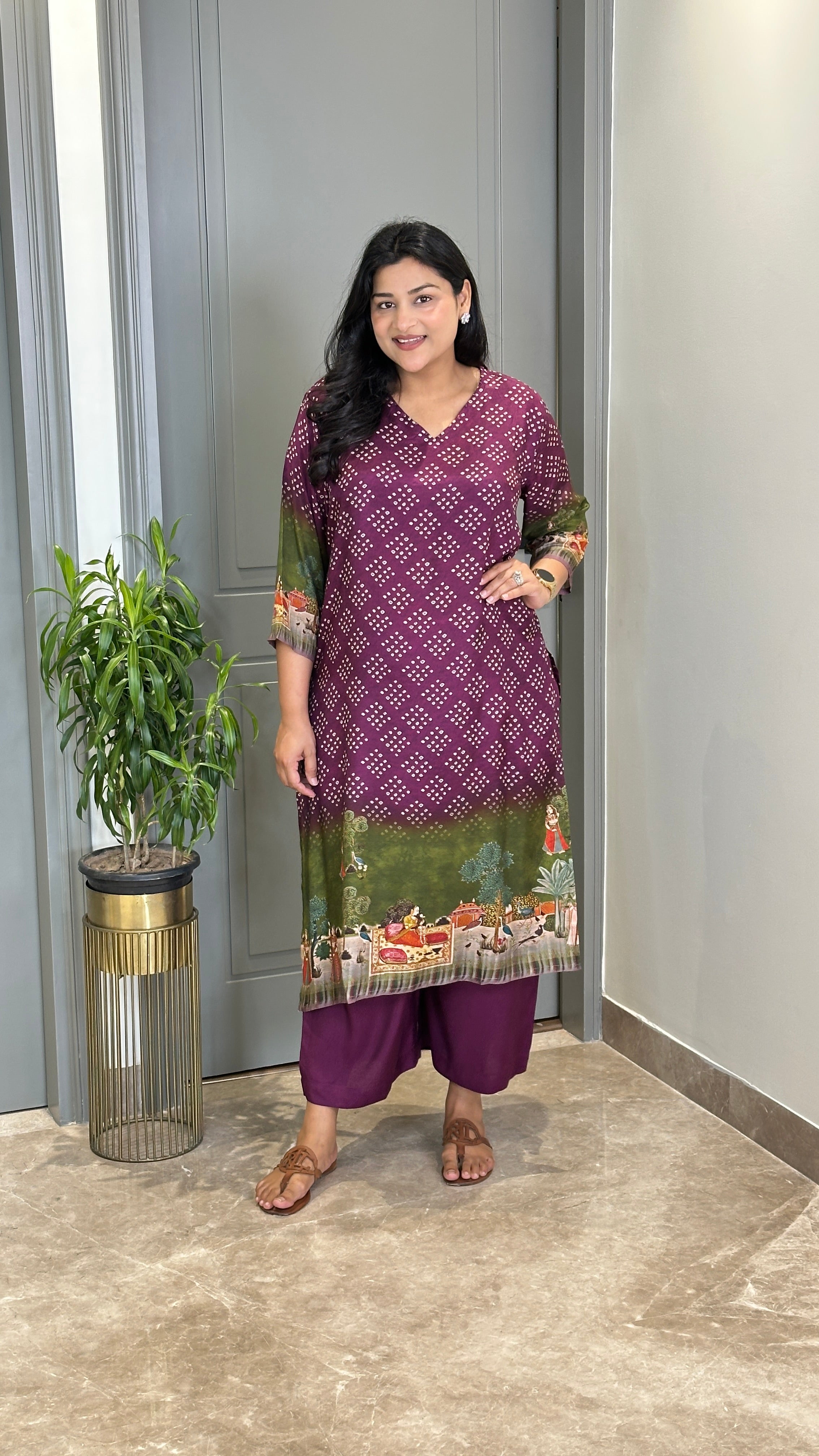 Bandhej Pichae Purple Kurta Pants