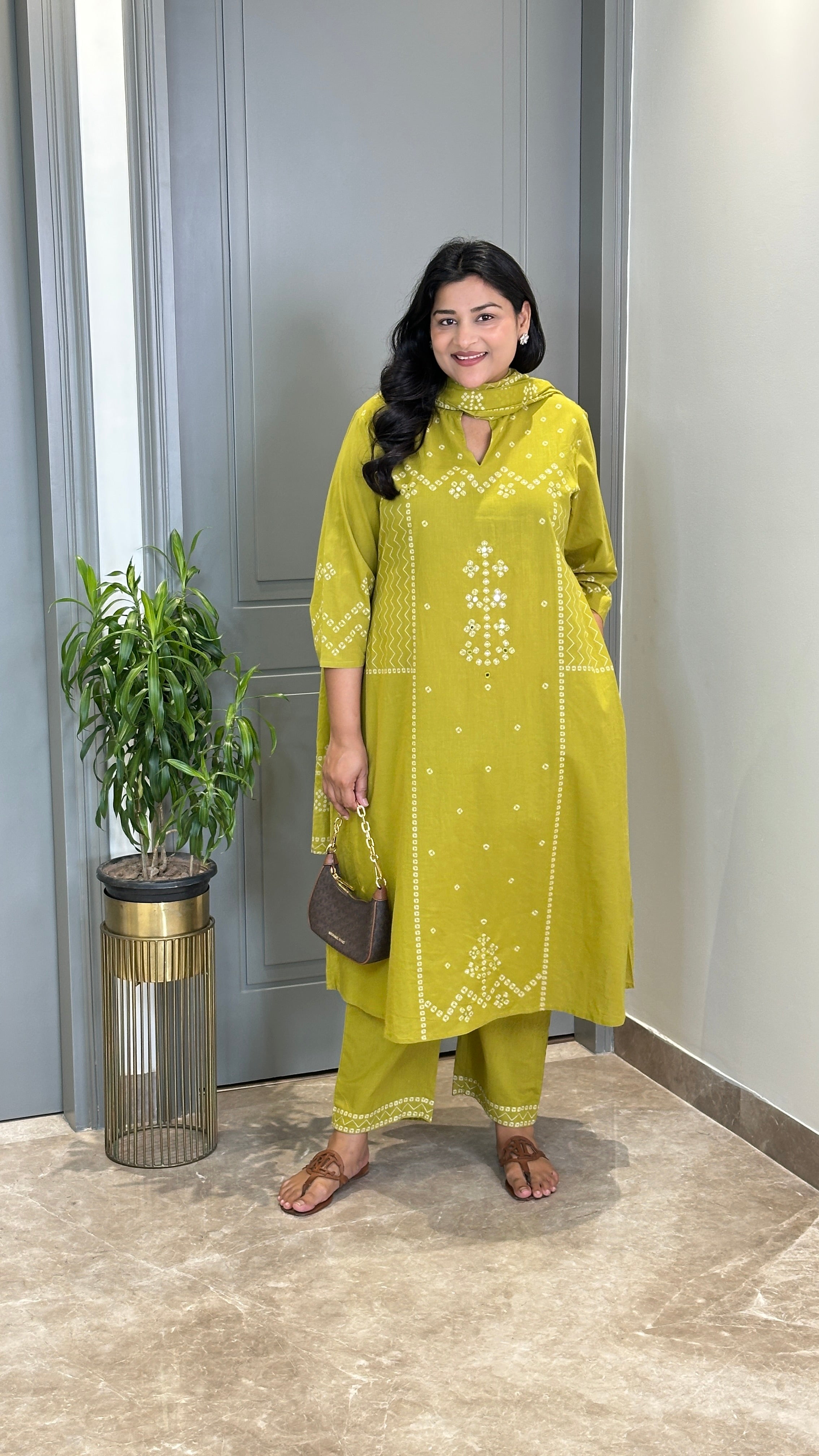 Bandhej Green Square Suit Set