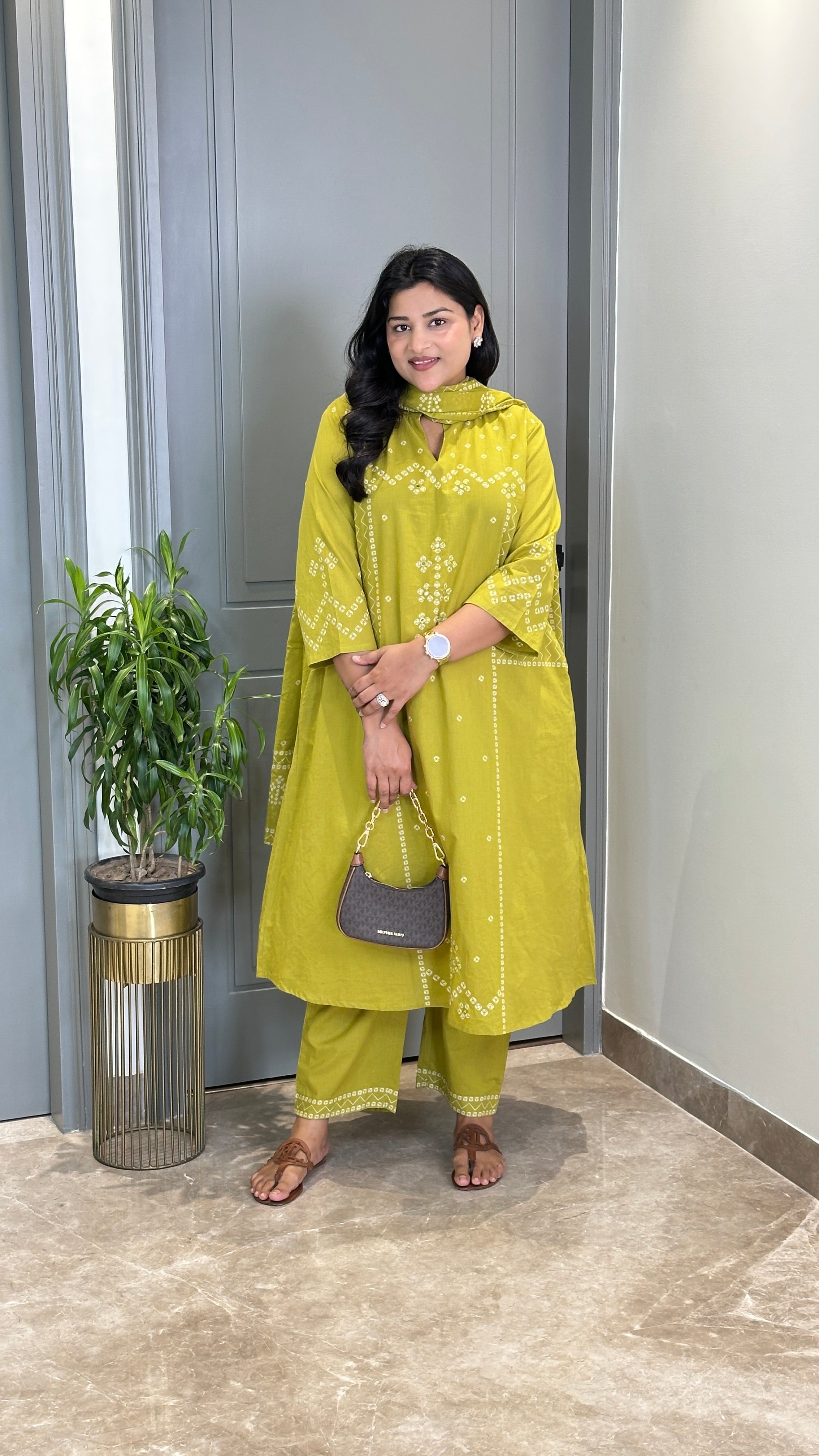 Bandhej Green Square Suit Set