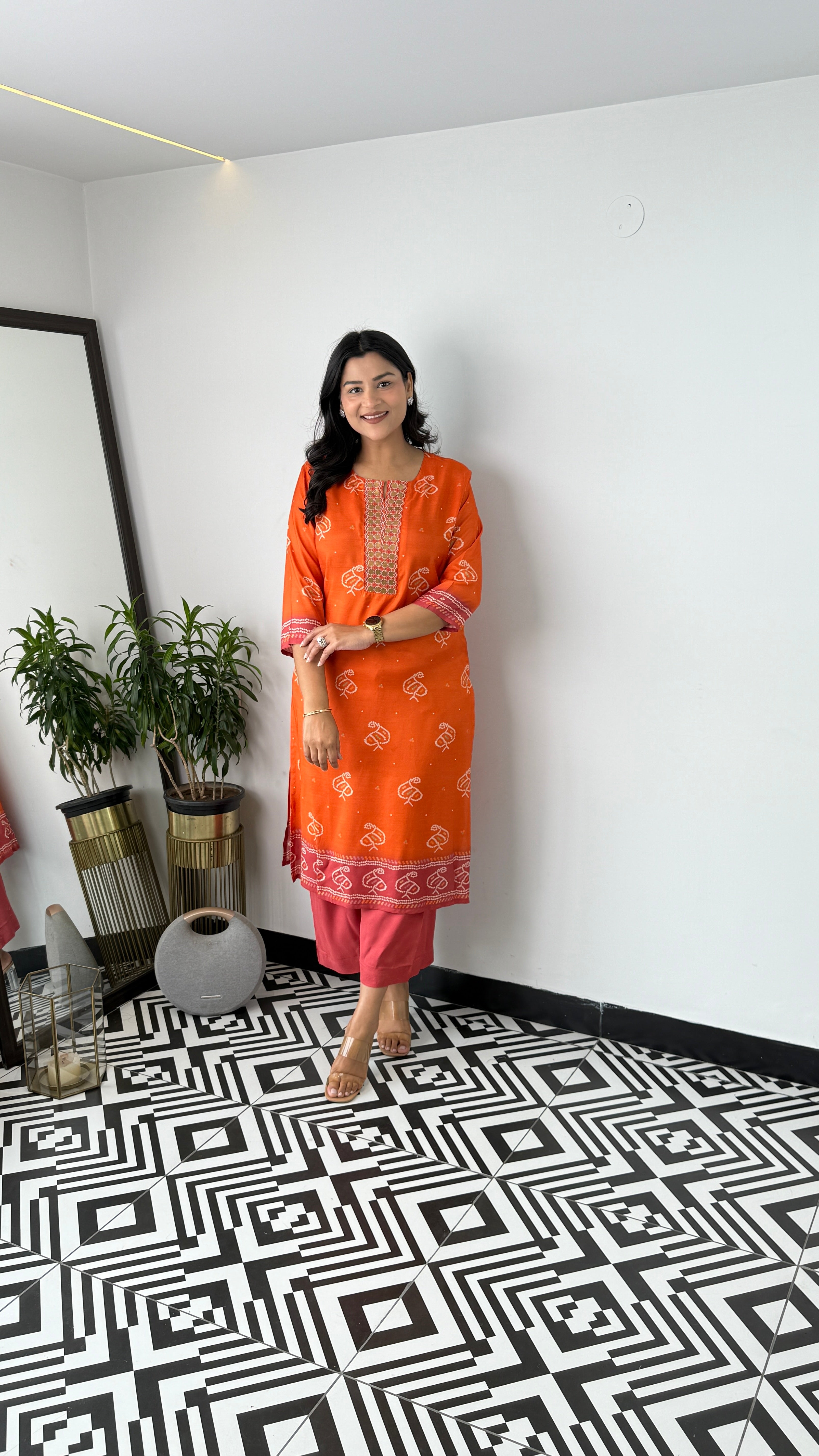 Bandhej Gold Orange Kurta Pants