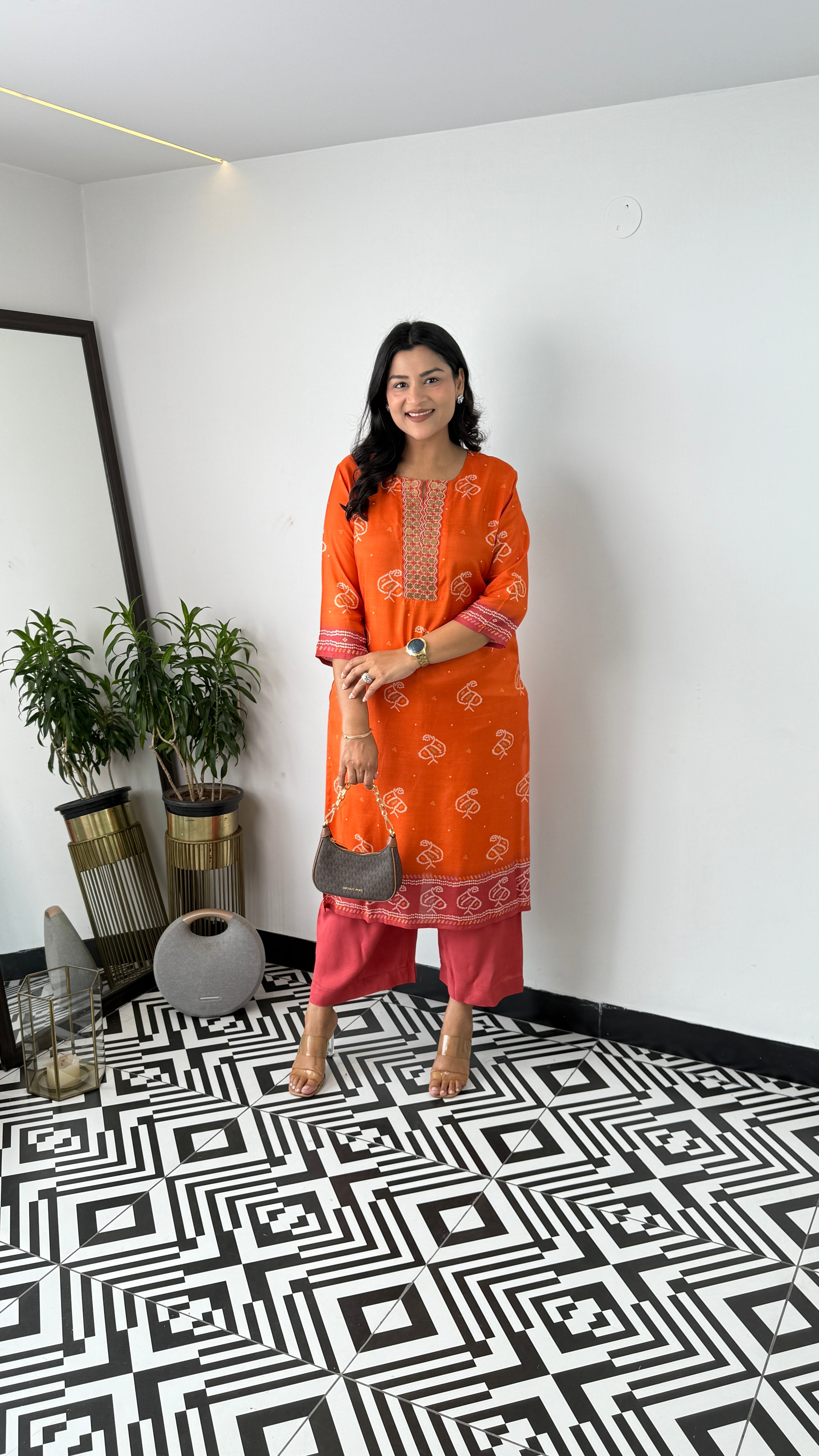Bandhej Gold Orange Kurta Pants