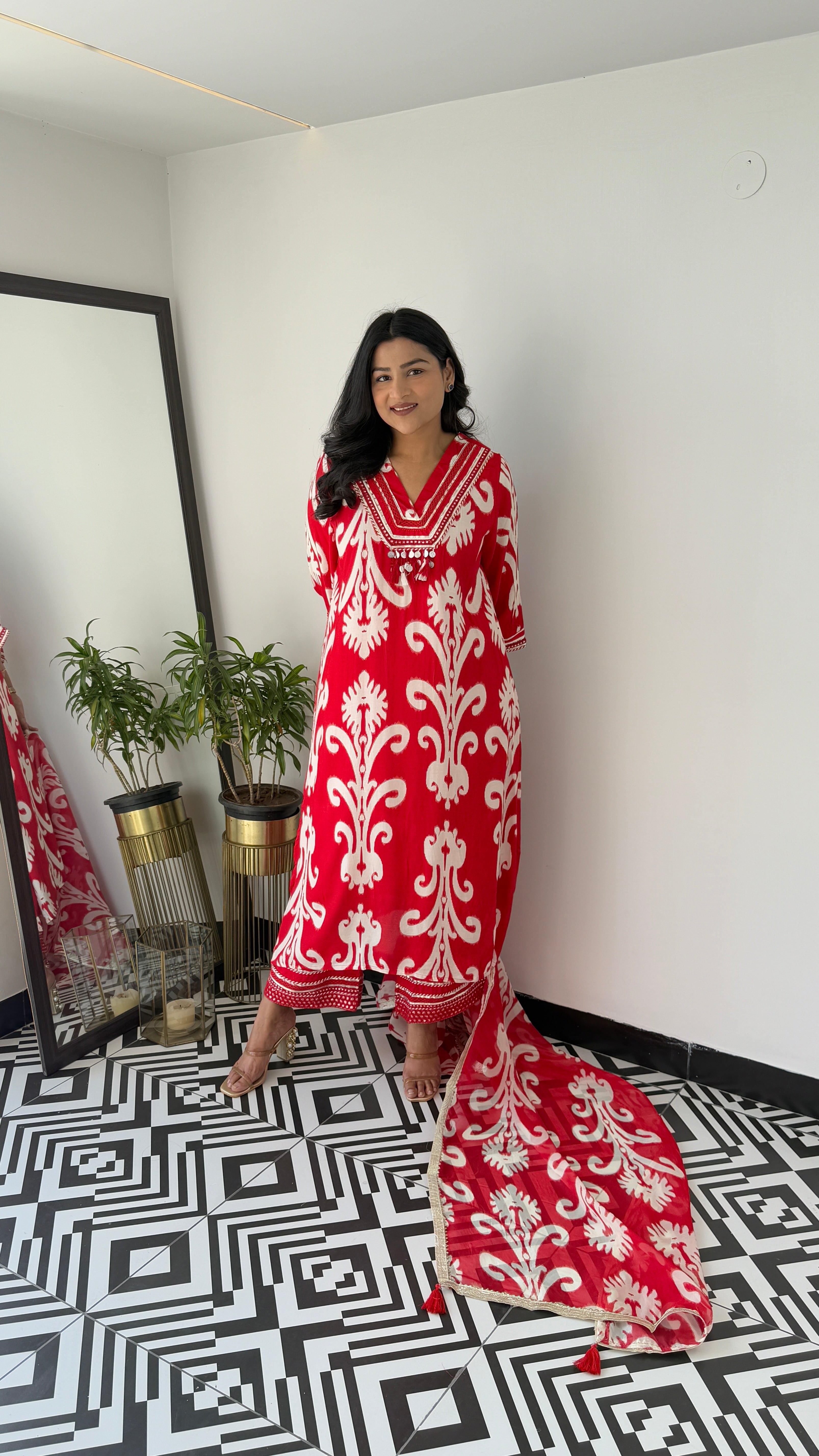 Ibadat Pure Red Muslin Suit Set