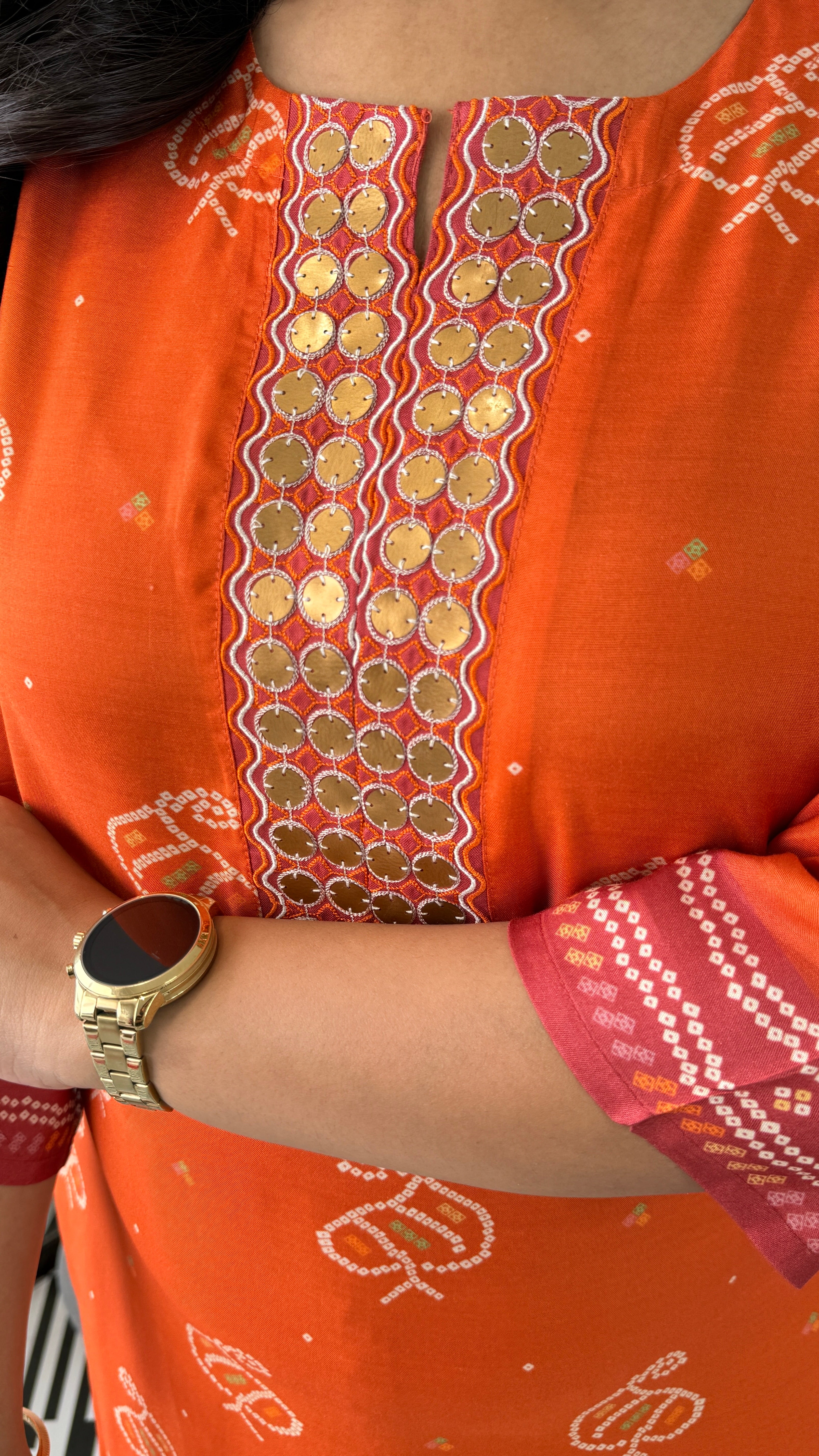 Bandhej Gold Orange Kurta Pants