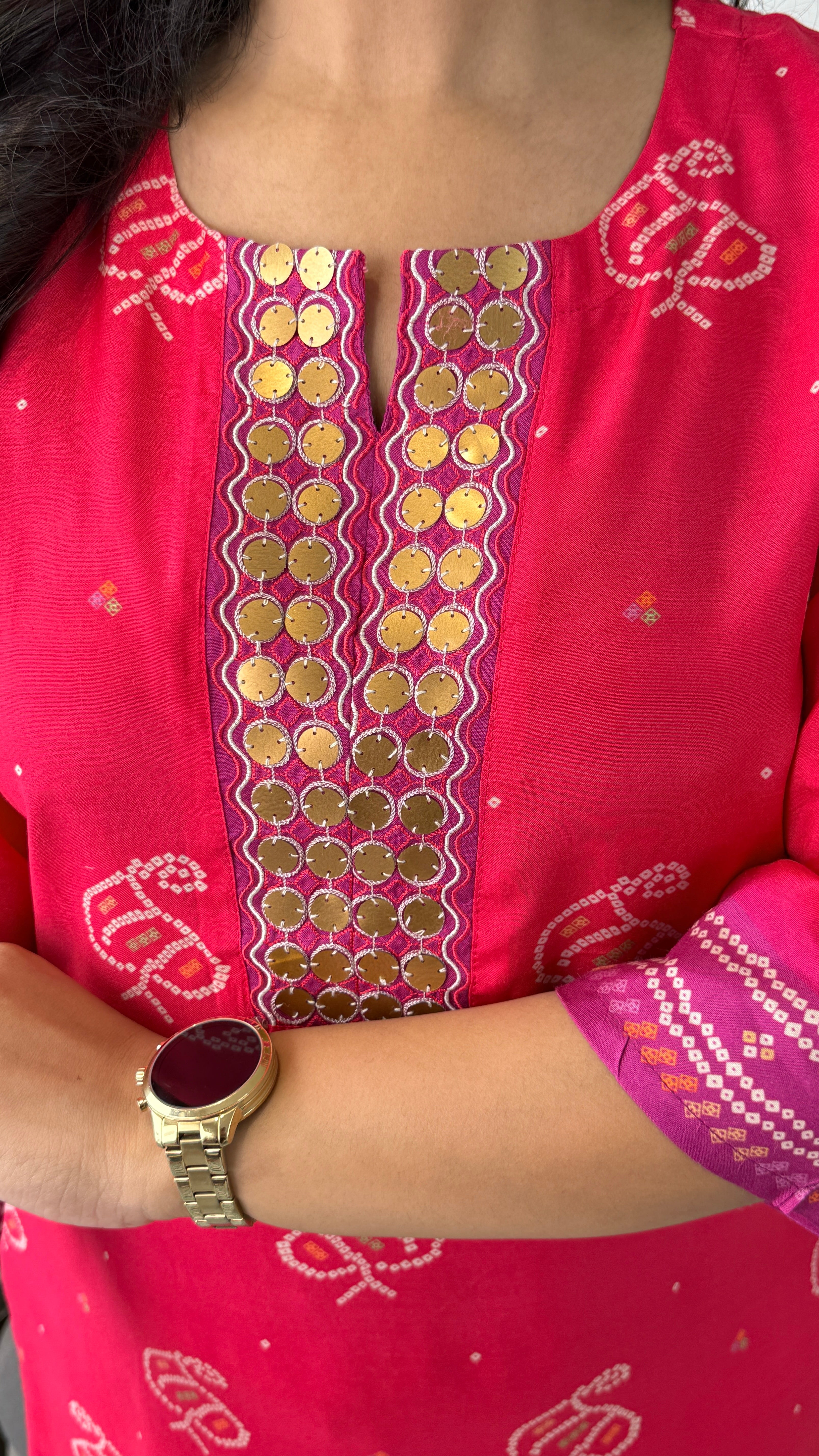 Bandhej Gold Red Kurta Set