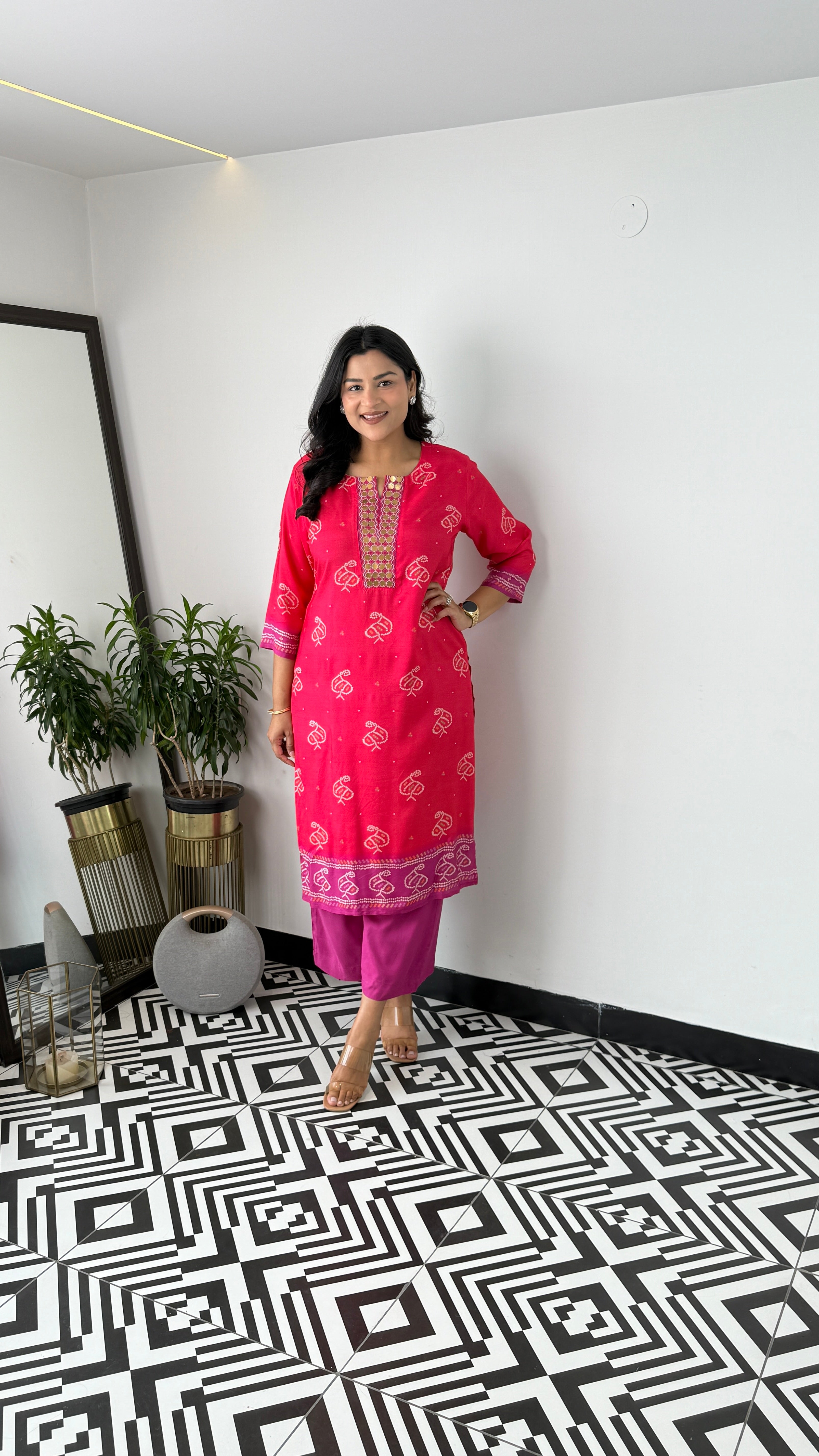 Bandhej Gold Red Kurta Set
