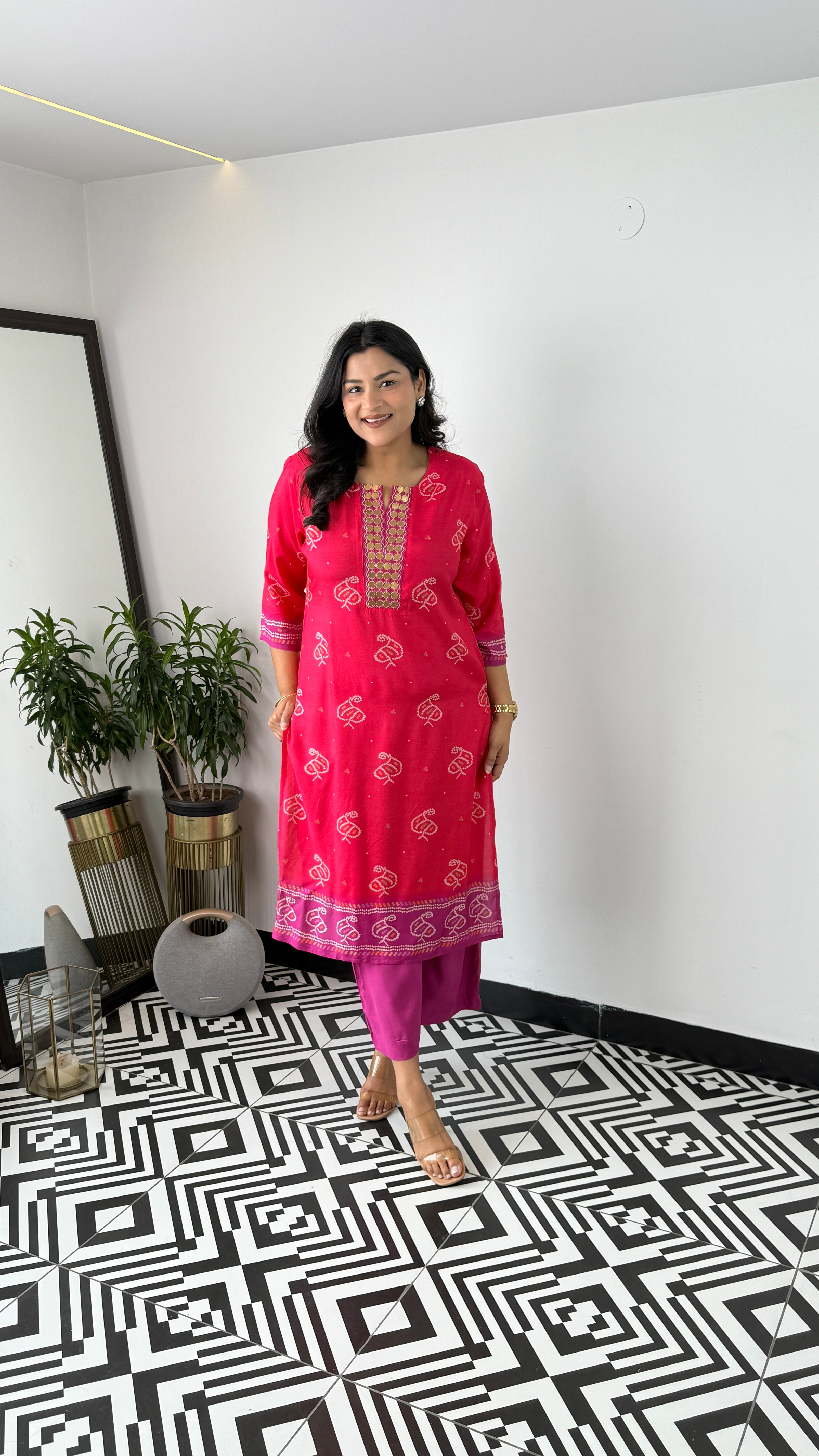 Bandhej Gold Red Kurta Set