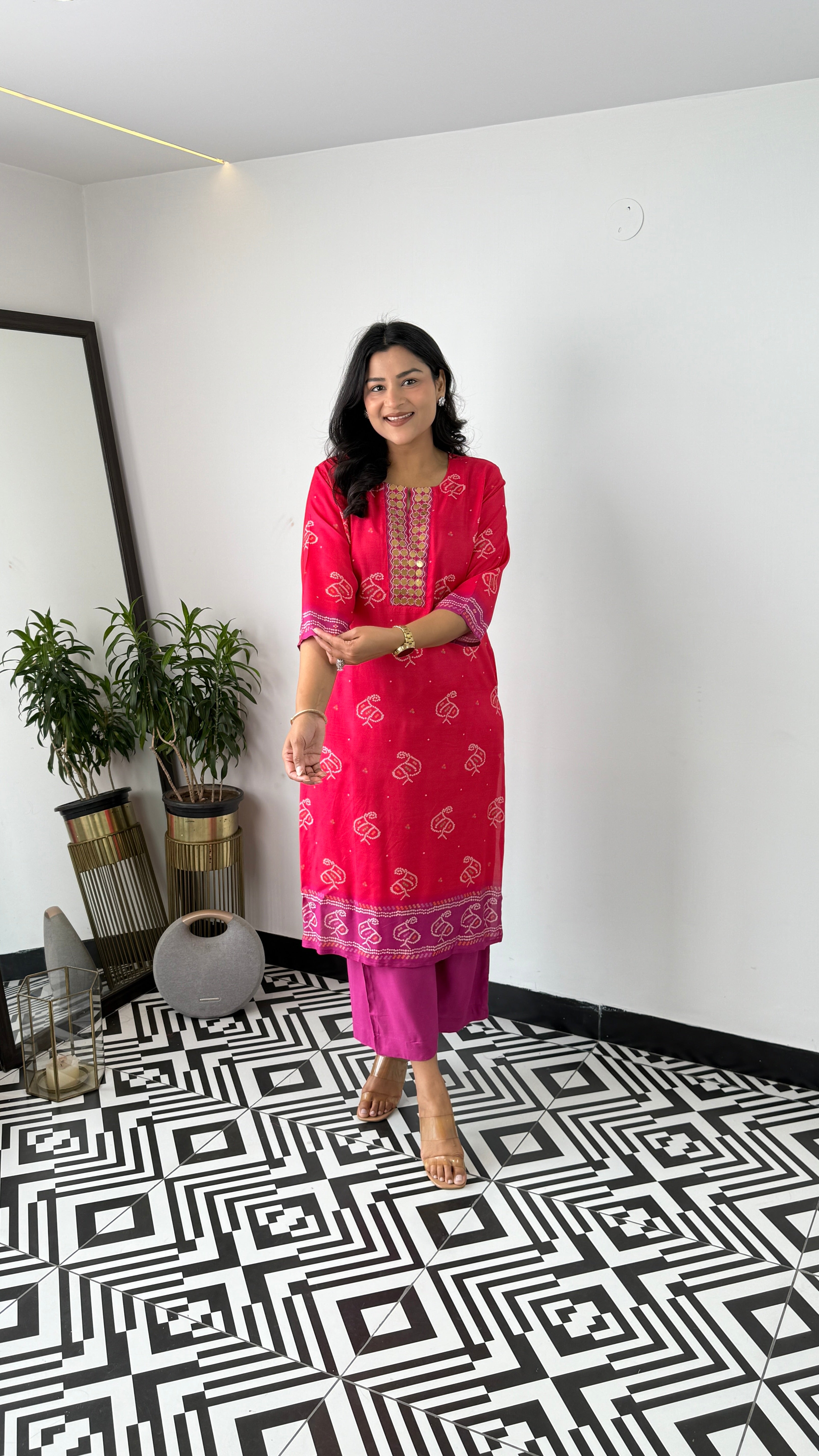 Bandhej Gold Red Kurta Set