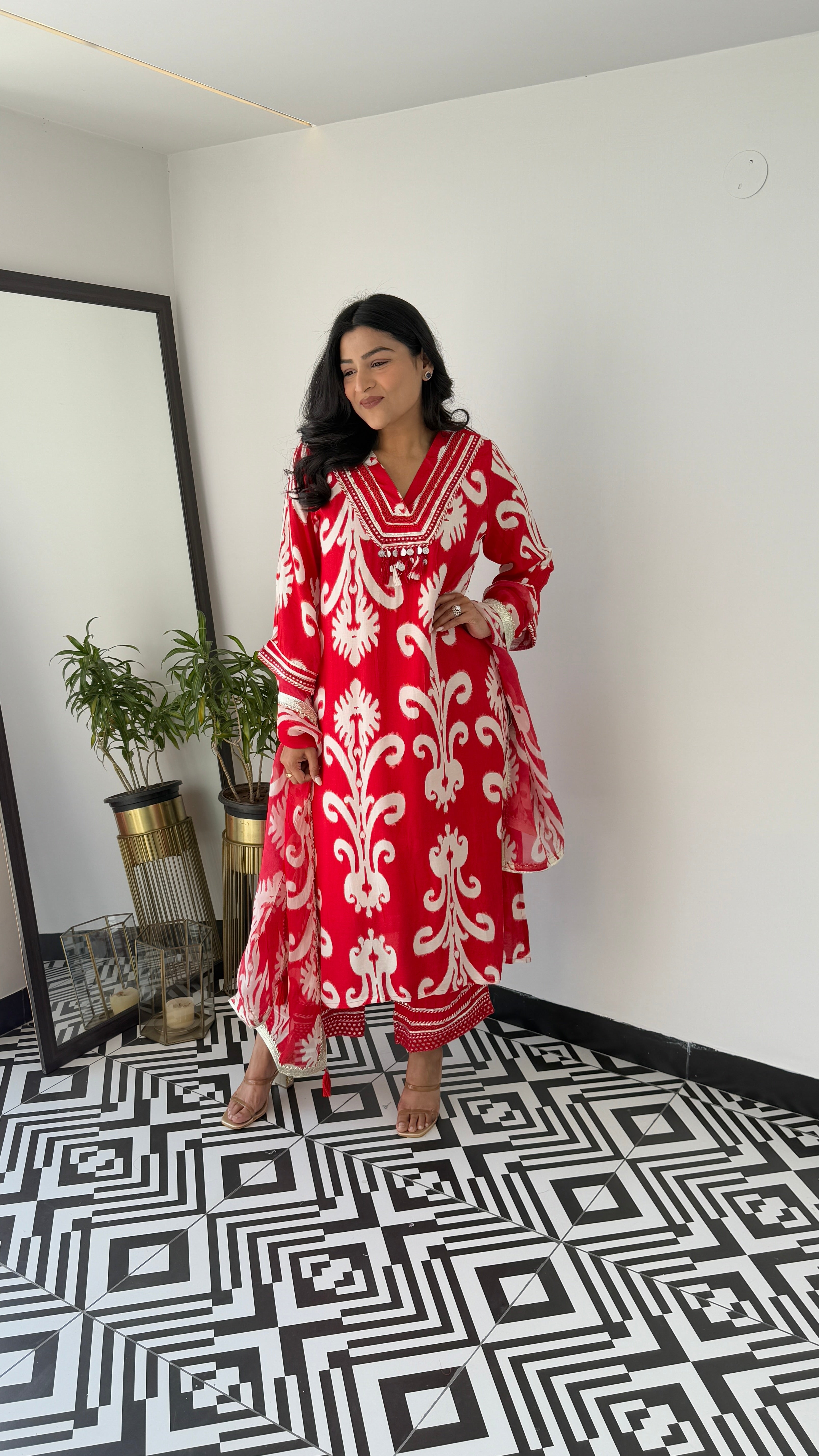 Ibadat Pure Red Muslin Suit Set