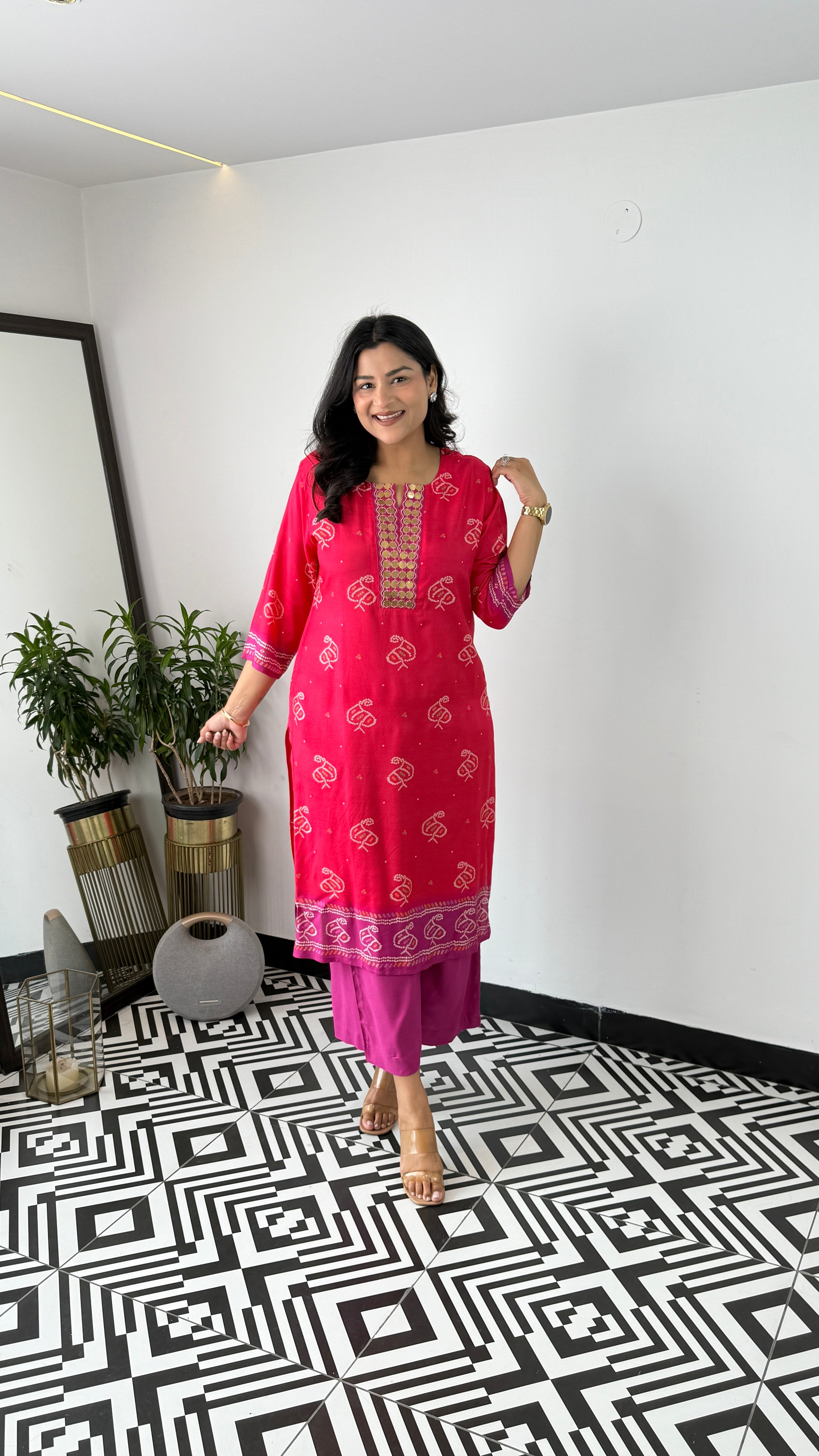 Bandhej Gold Red Kurta Set