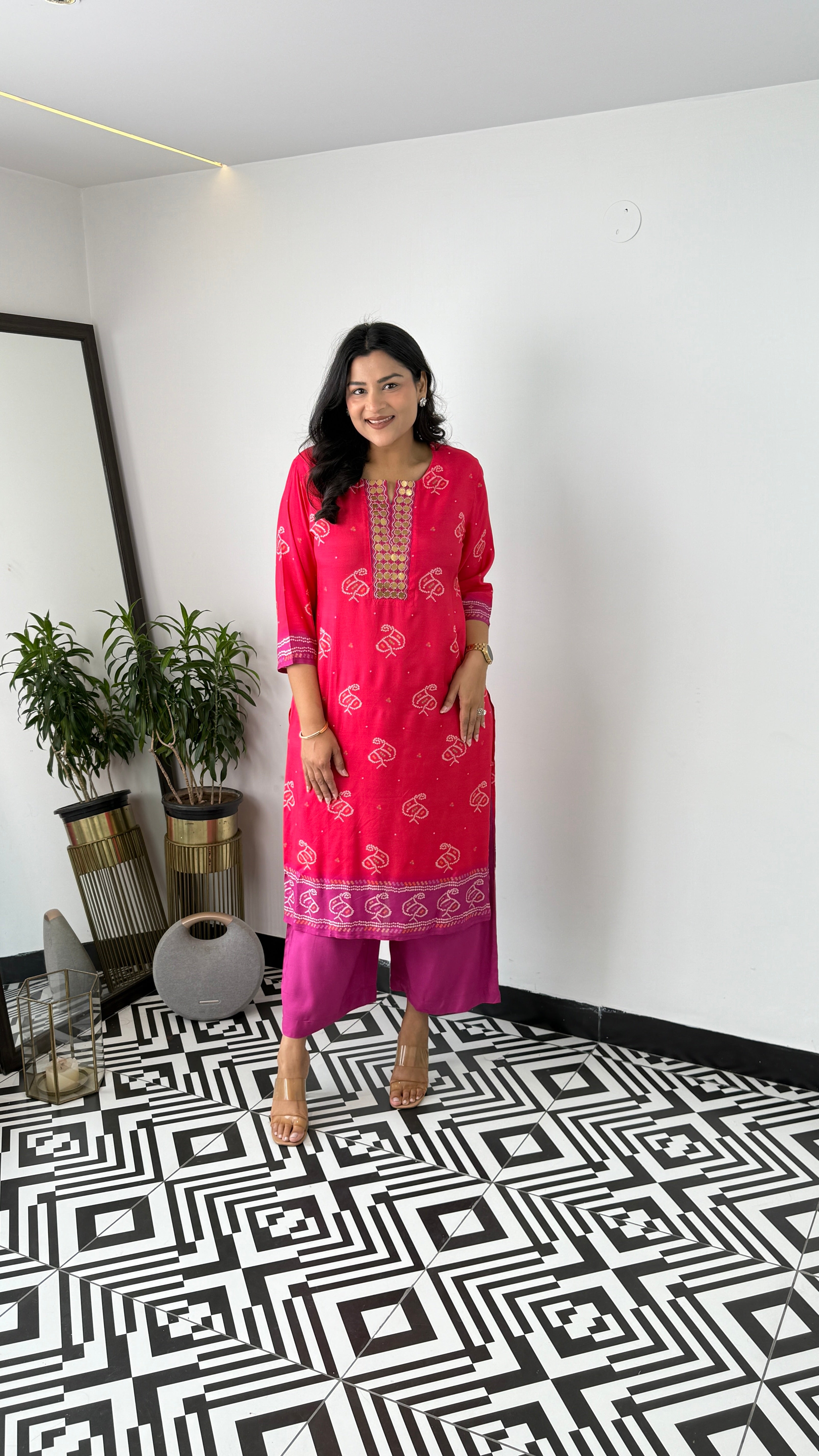 Bandhej Gold Red Kurta Set