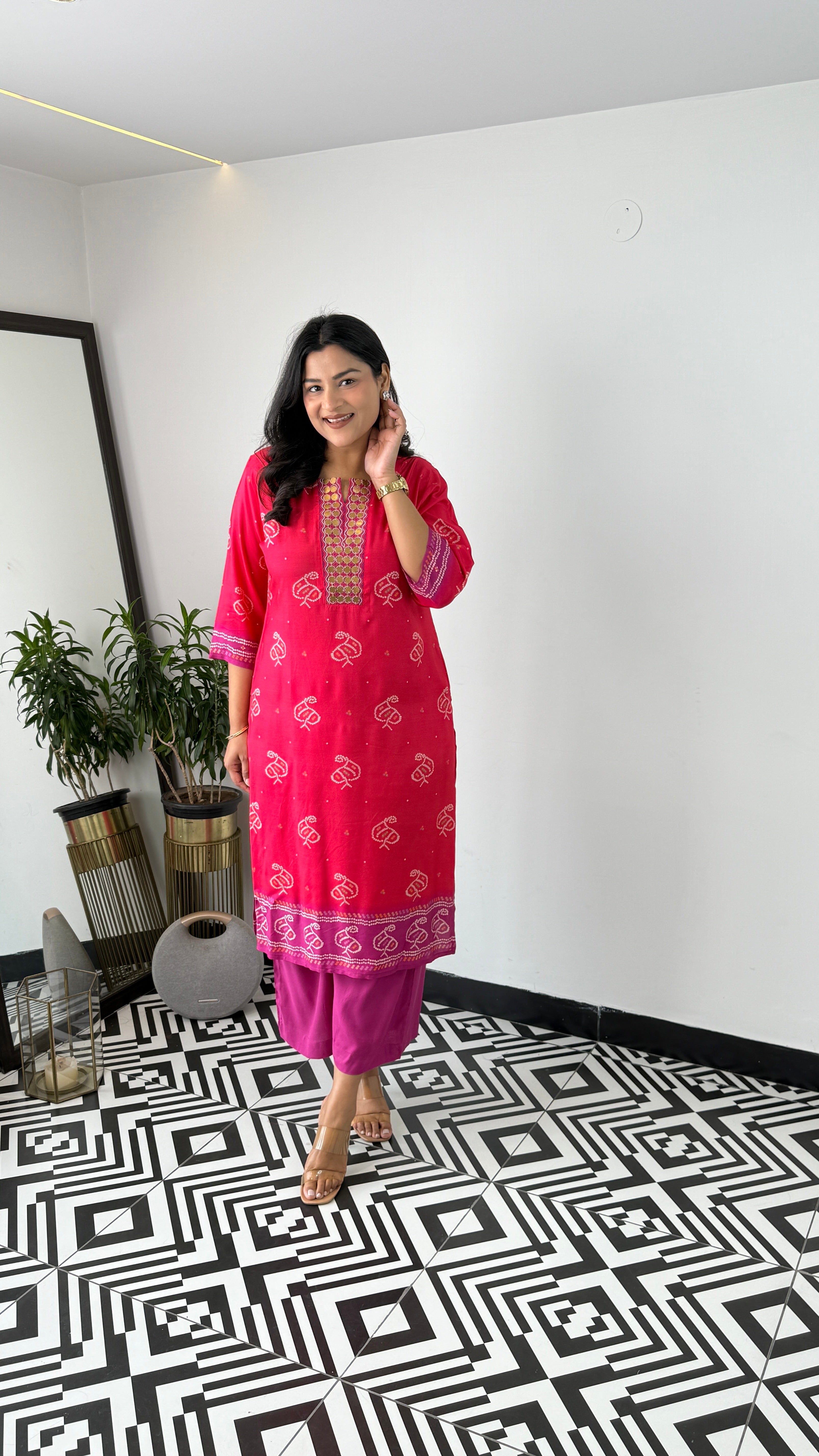 Bandhej Gold Red Kurta Set