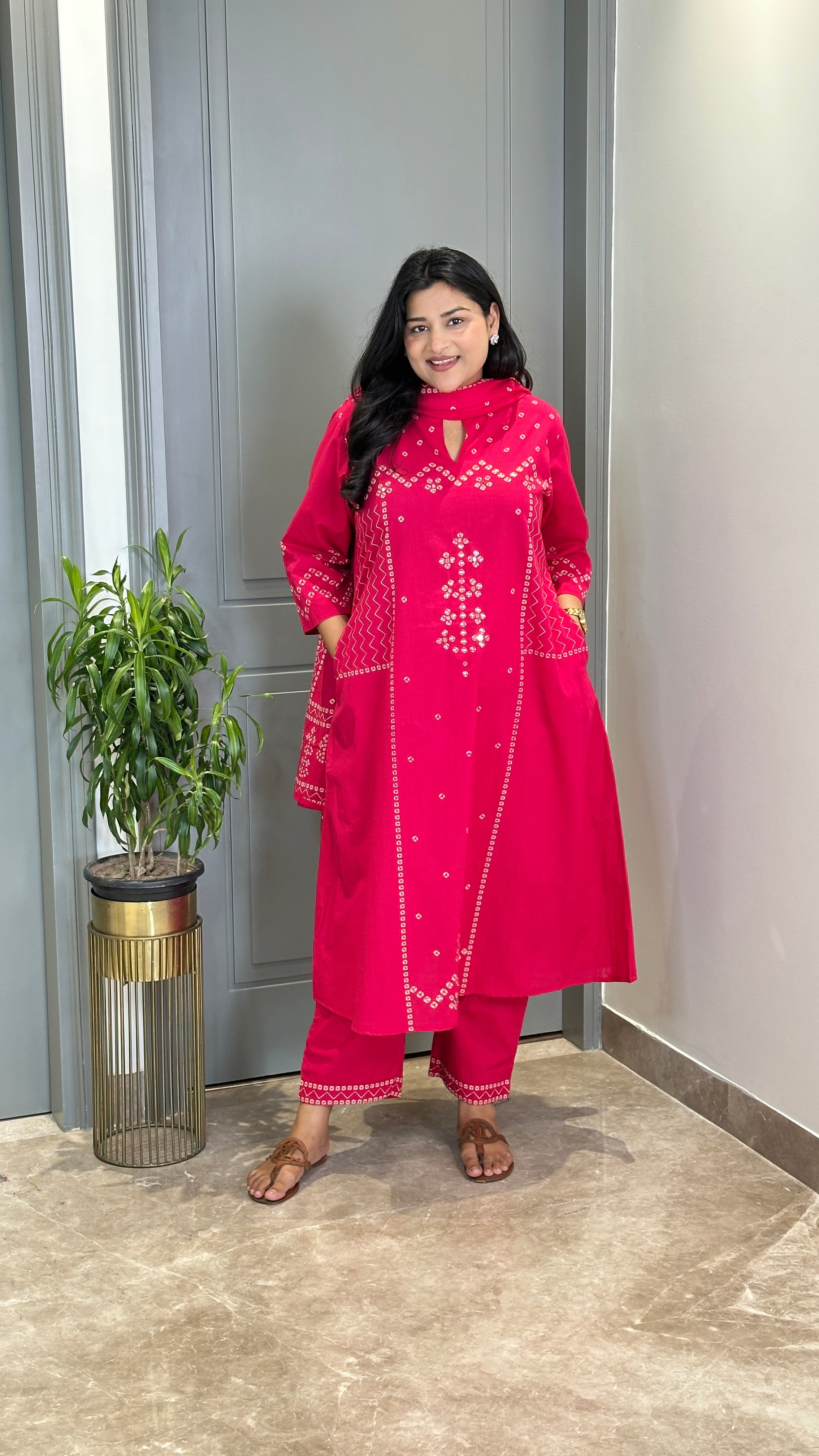 Bandhej Pink Square Suit Set