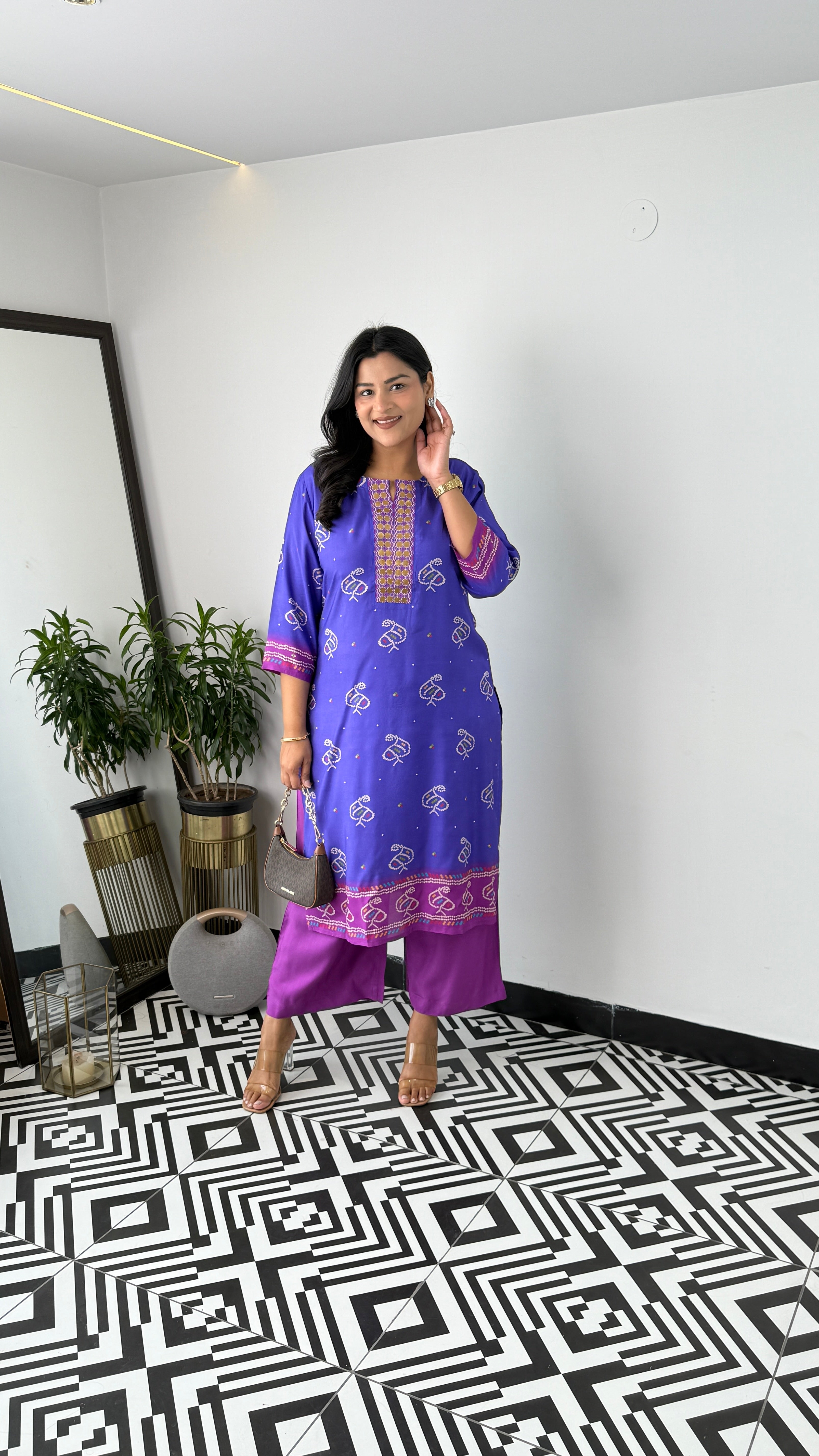 Bandhej Gold Blue Kurta Pants