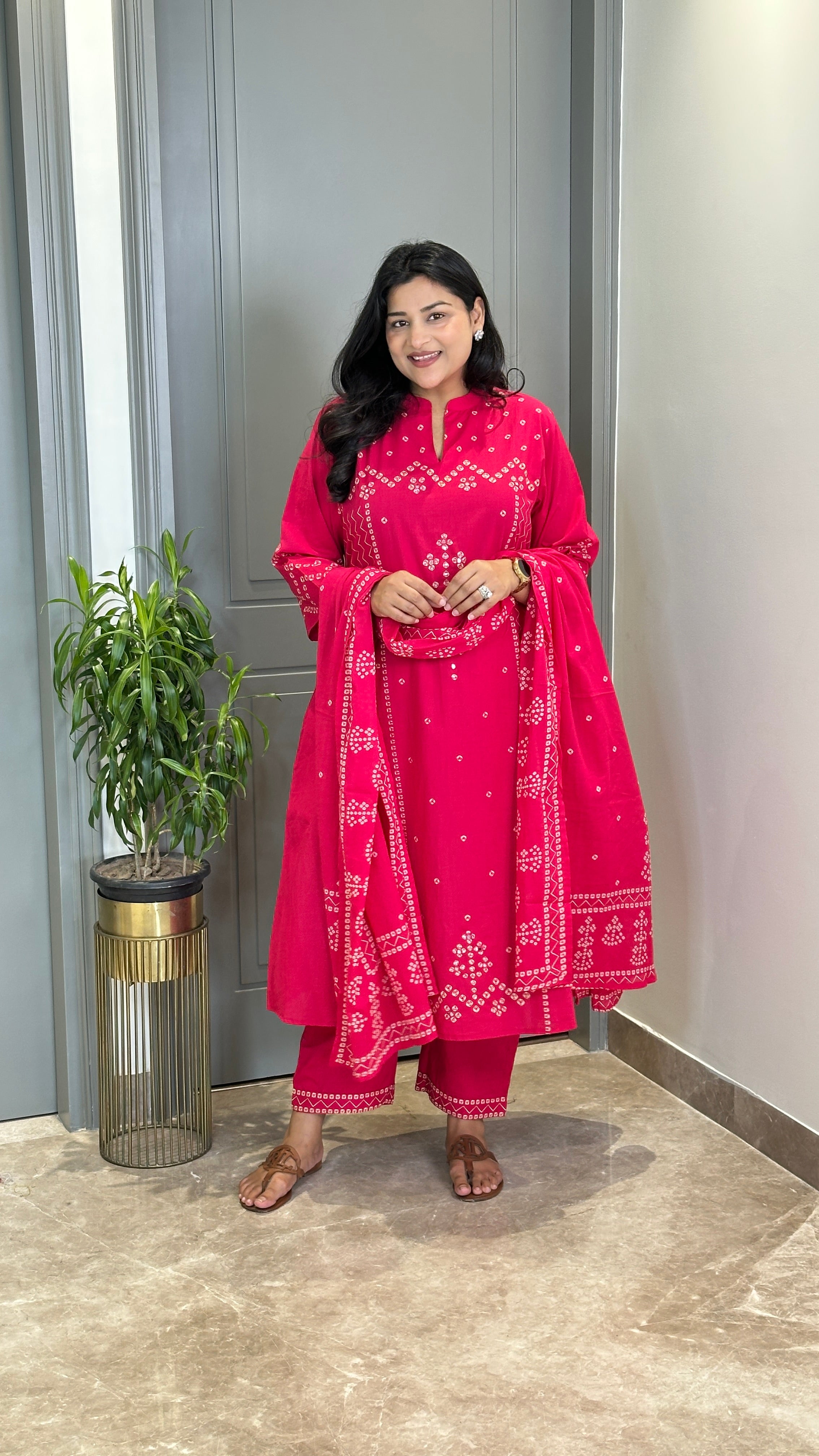 Bandhej Pink Square Suit Set