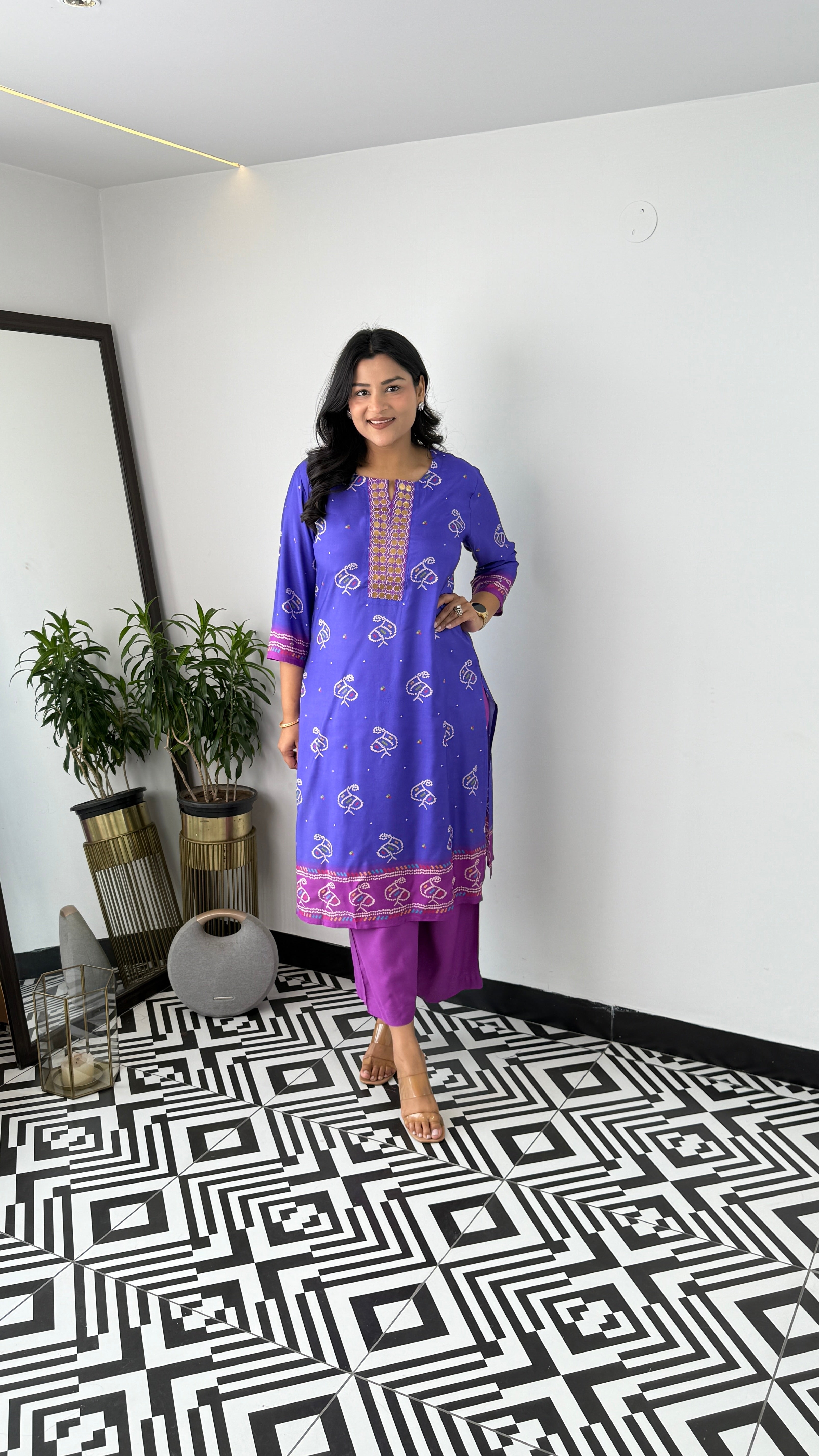 Bandhej Gold Blue Kurta Pants