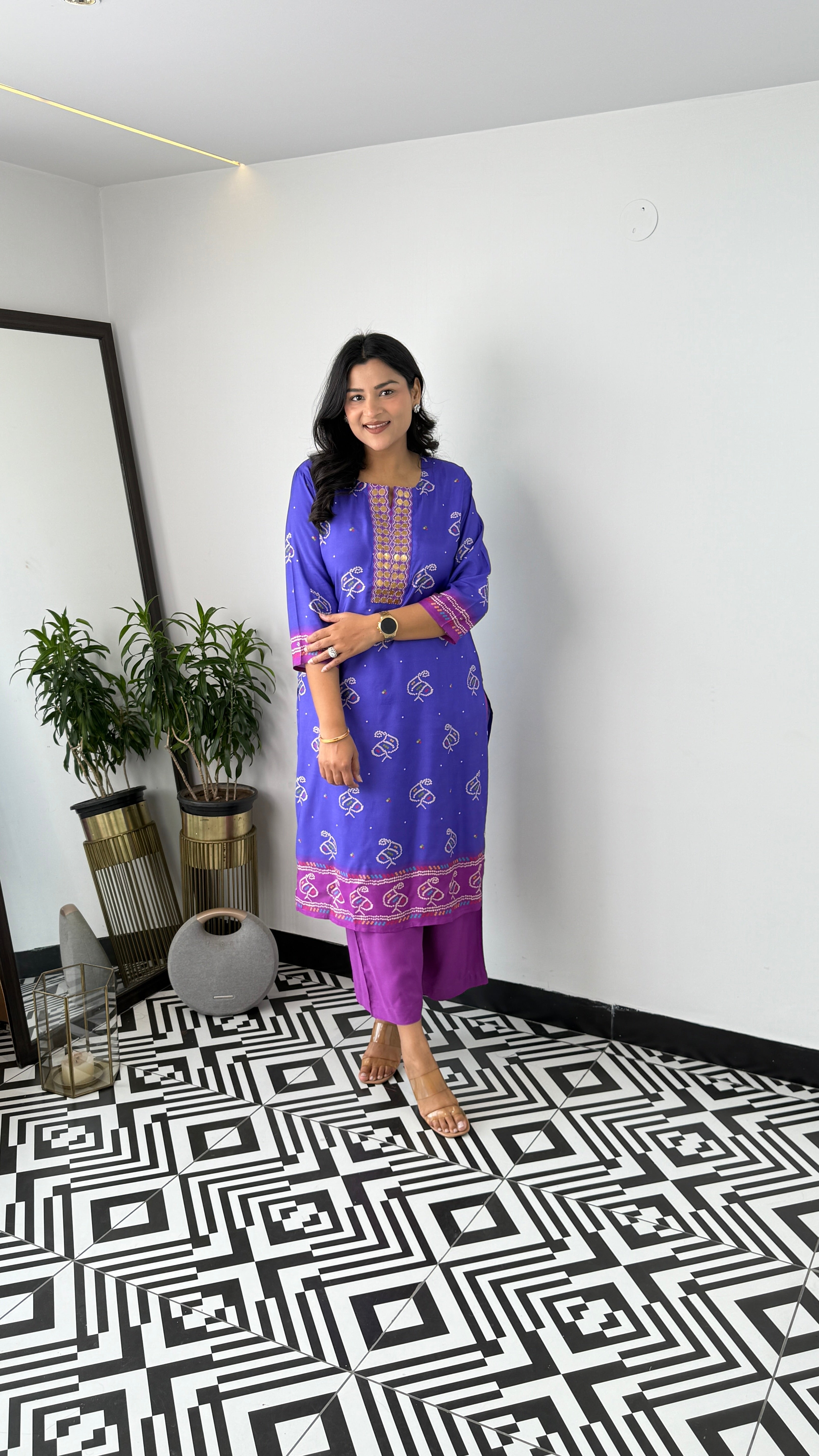 Bandhej Gold Blue Kurta Pants