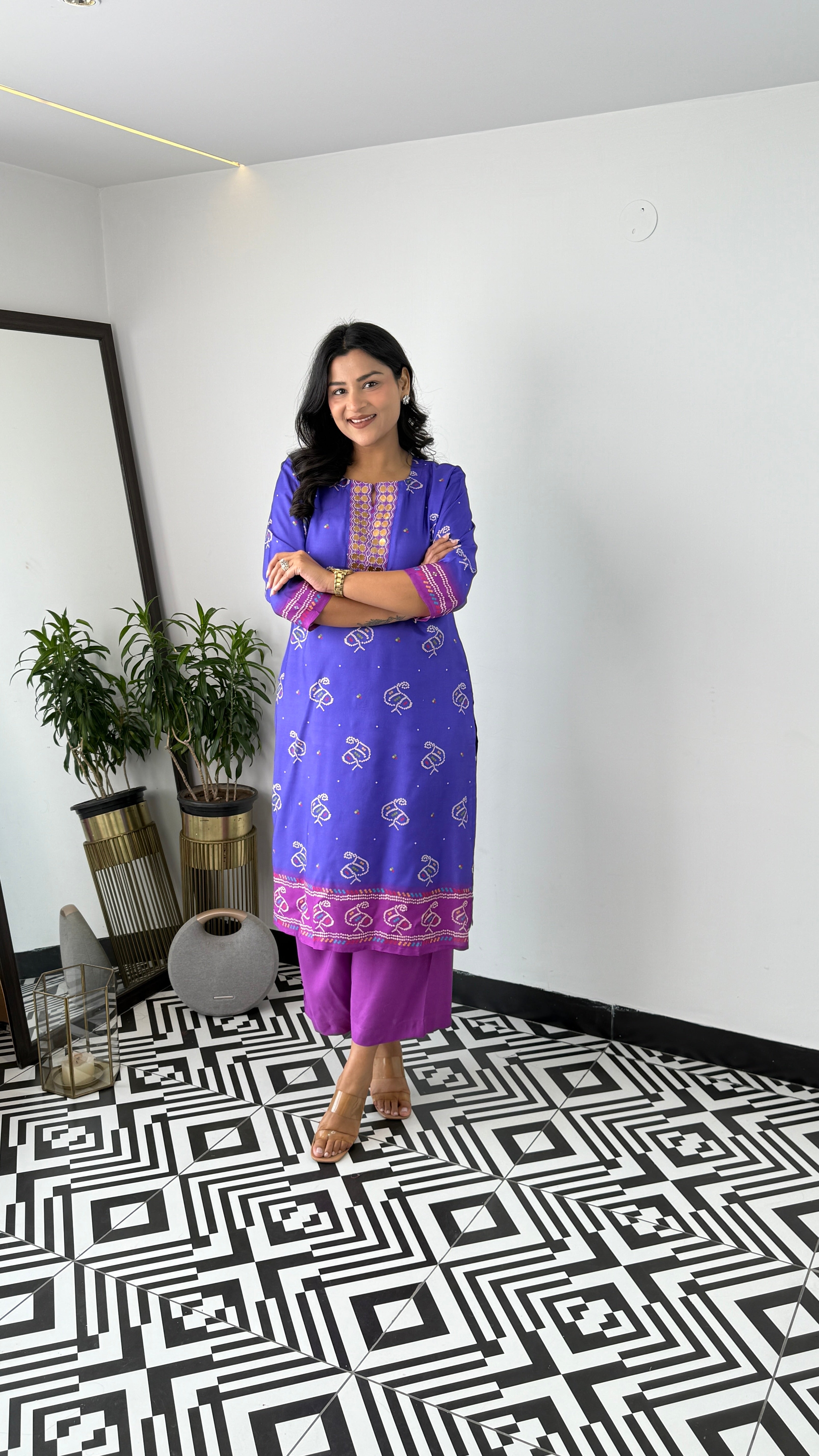 Bandhej Gold Blue Kurta Pants