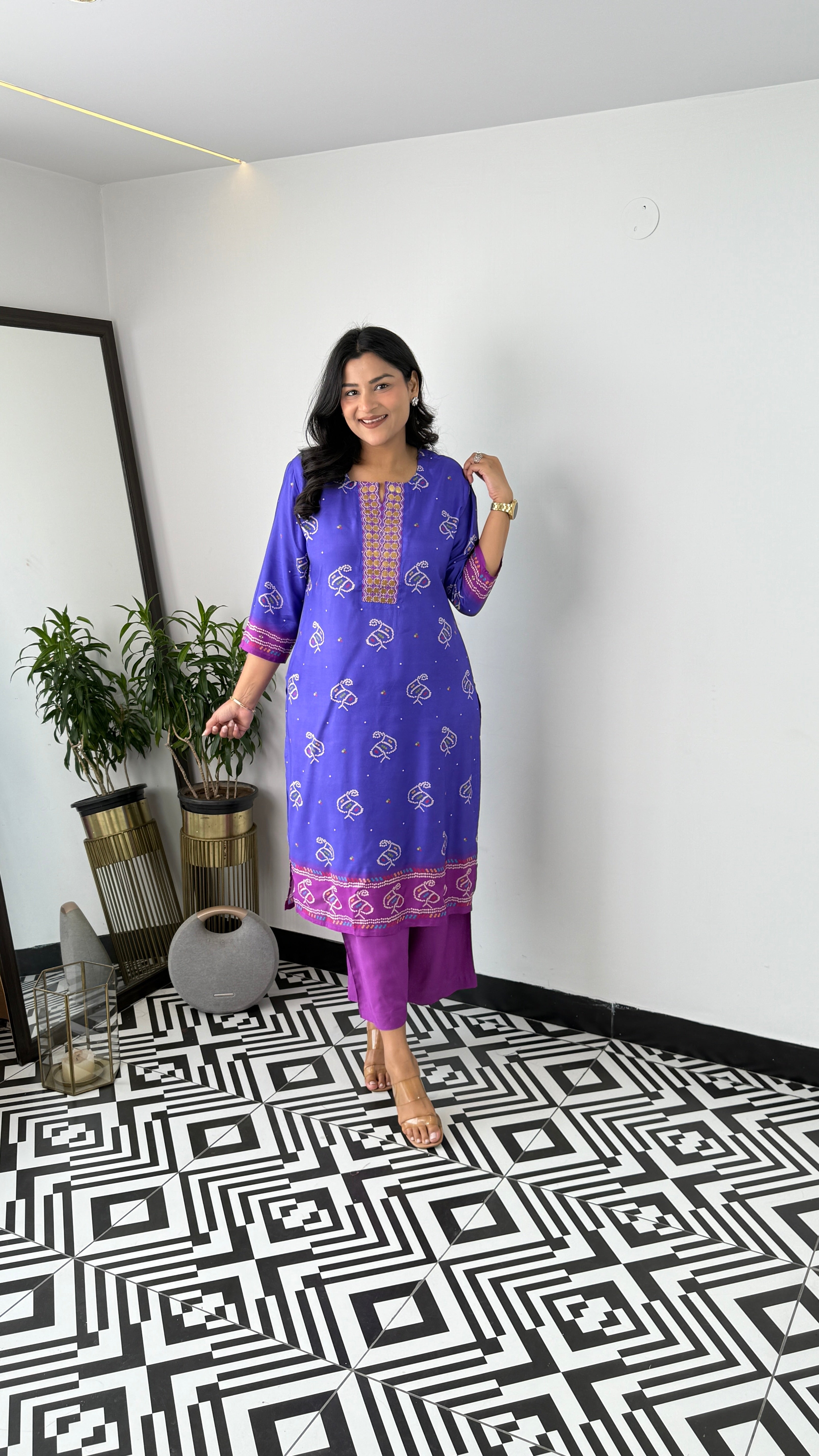 Bandhej Gold Blue Kurta Pants