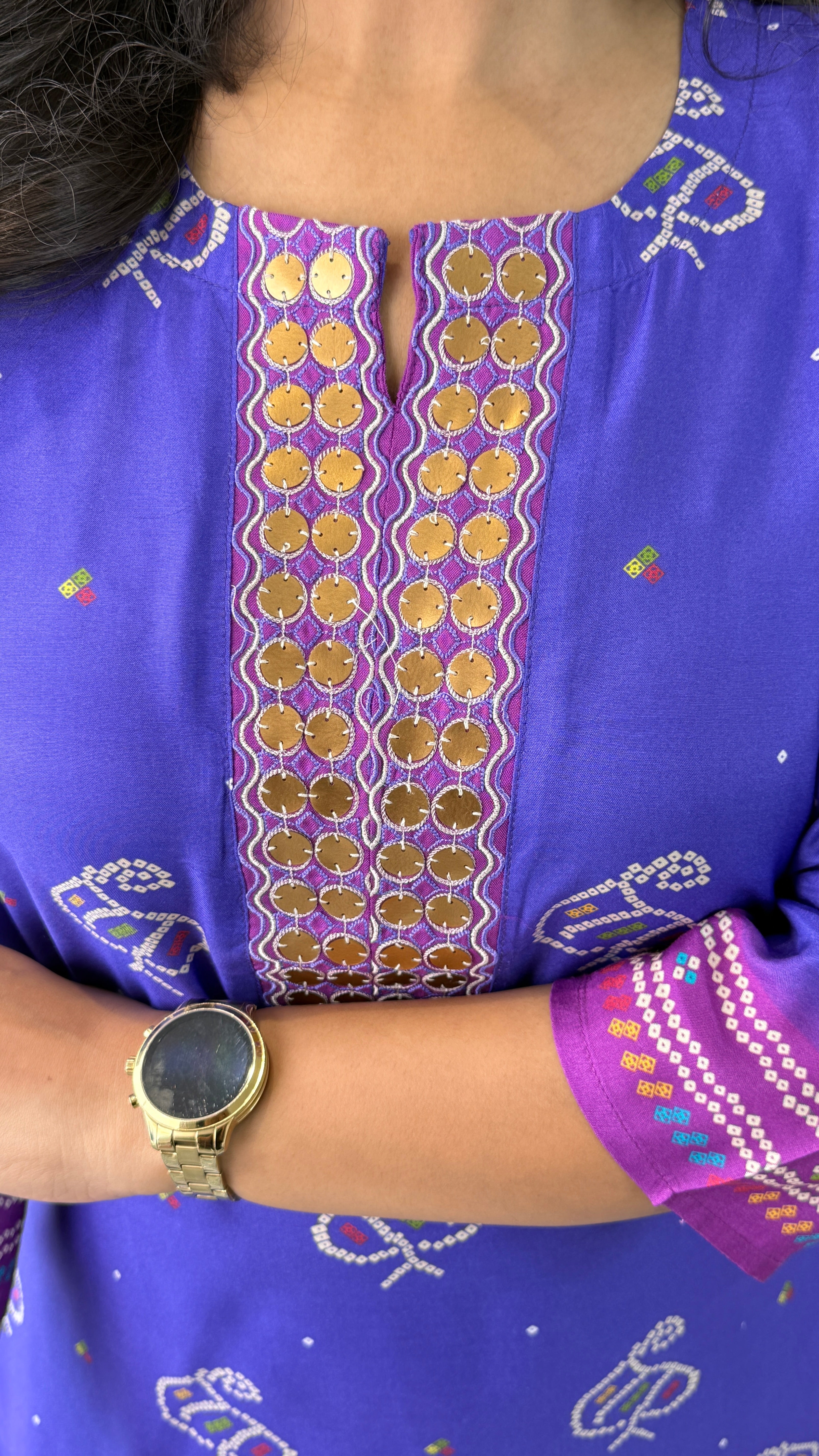 Bandhej Gold Blue Kurta Pants