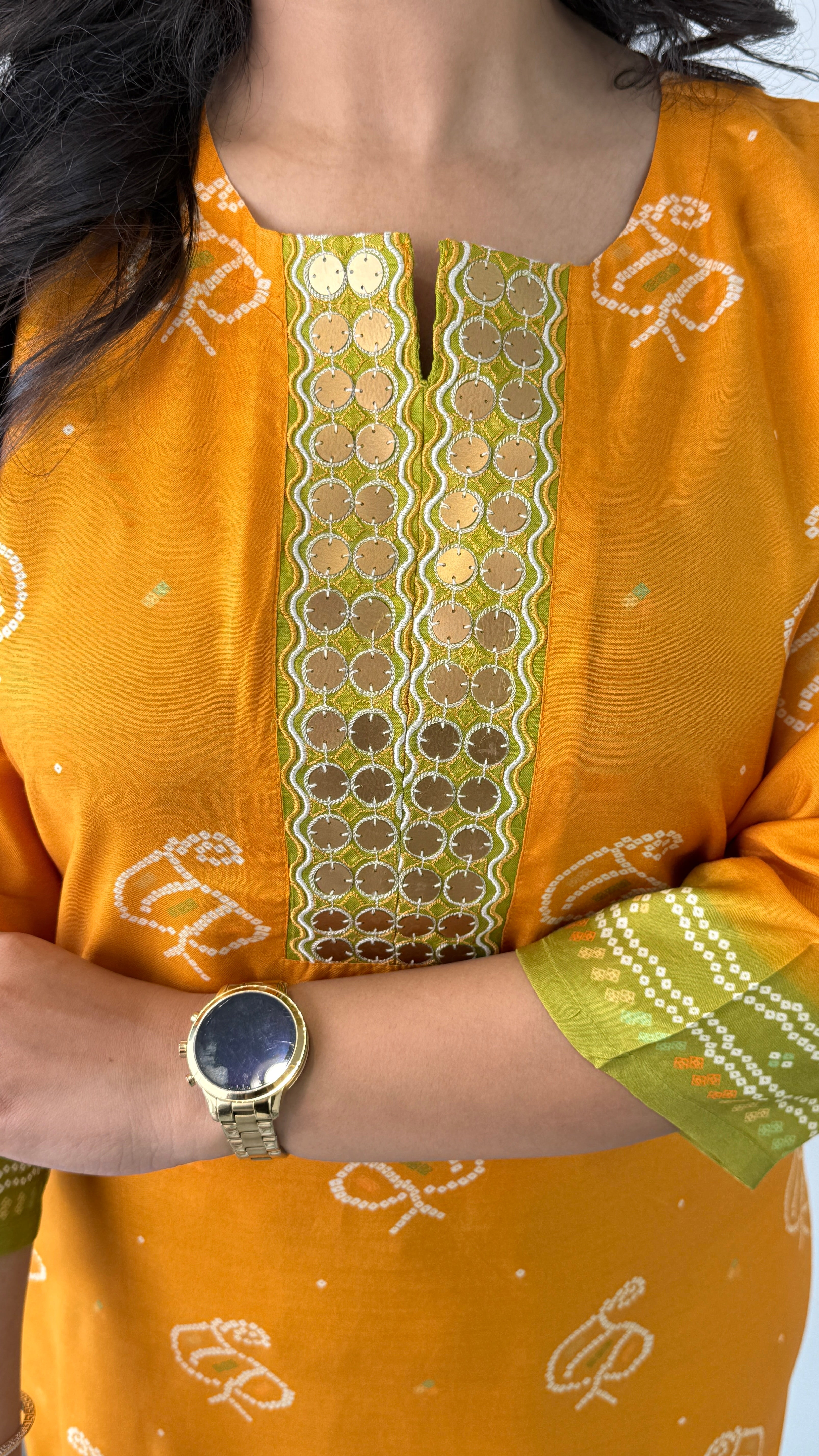 Bandhej Gold Genda Kurta Pants