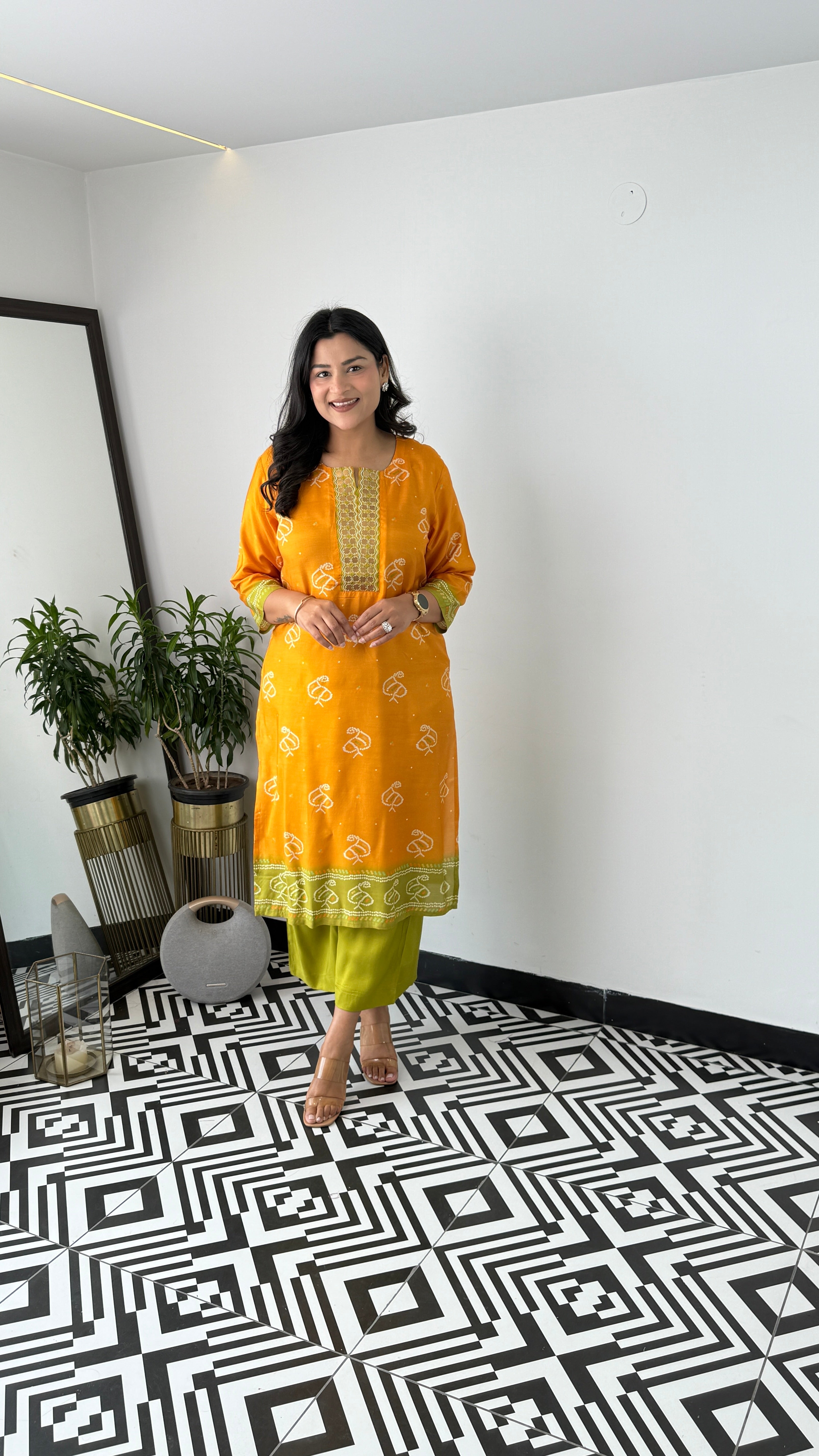 Bandhej Gold Genda Kurta Pants