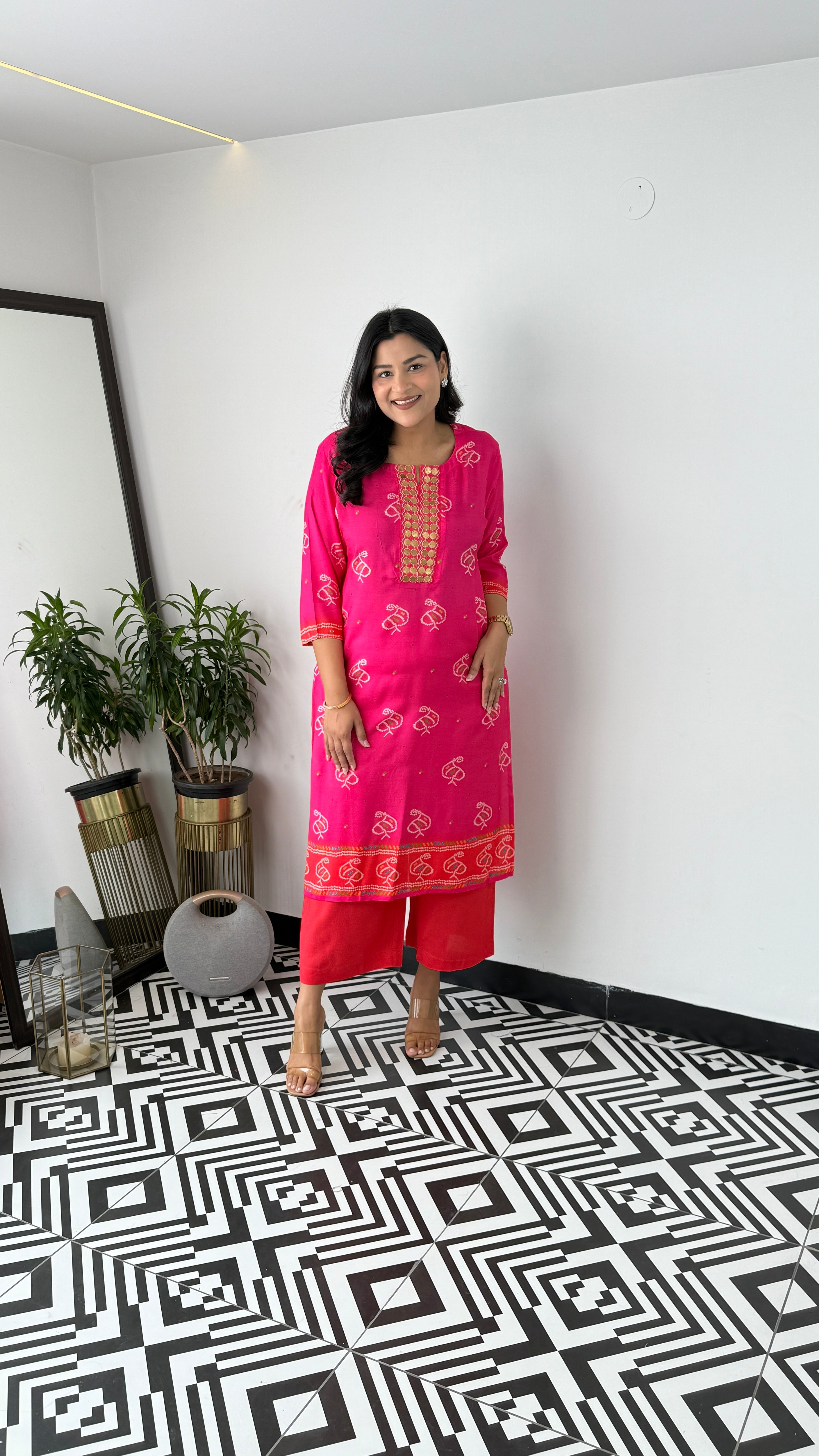 Bandhej Gold Pink Kurta Pants