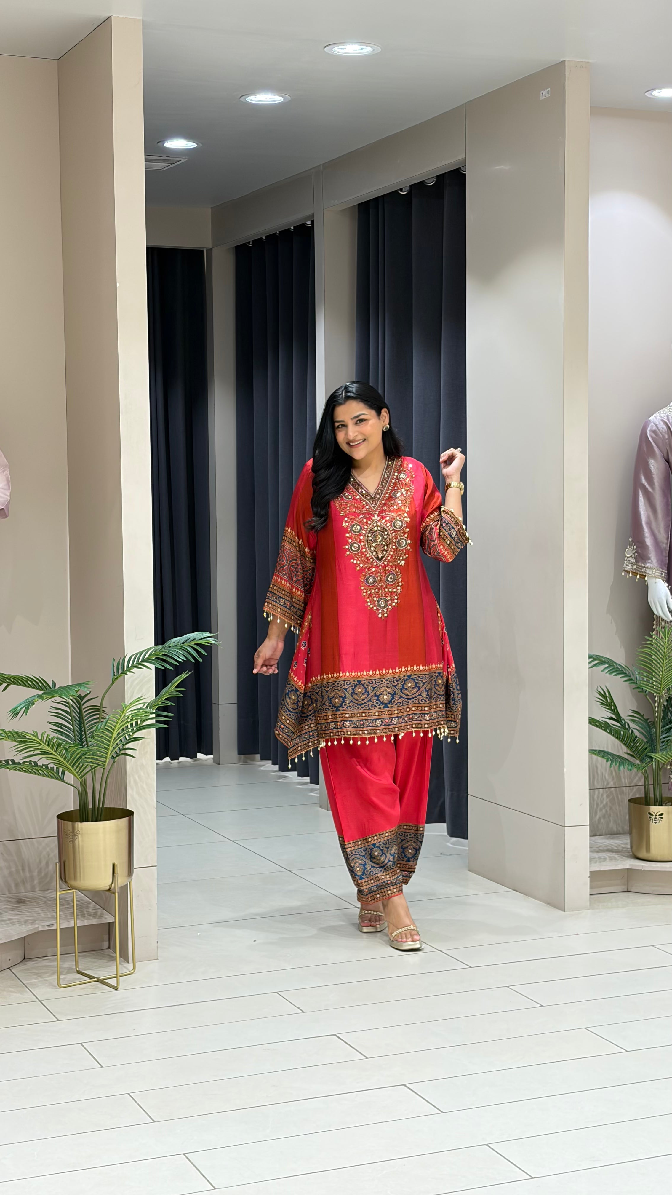 Pink Multicolor Silk Suit Set shrisa.in