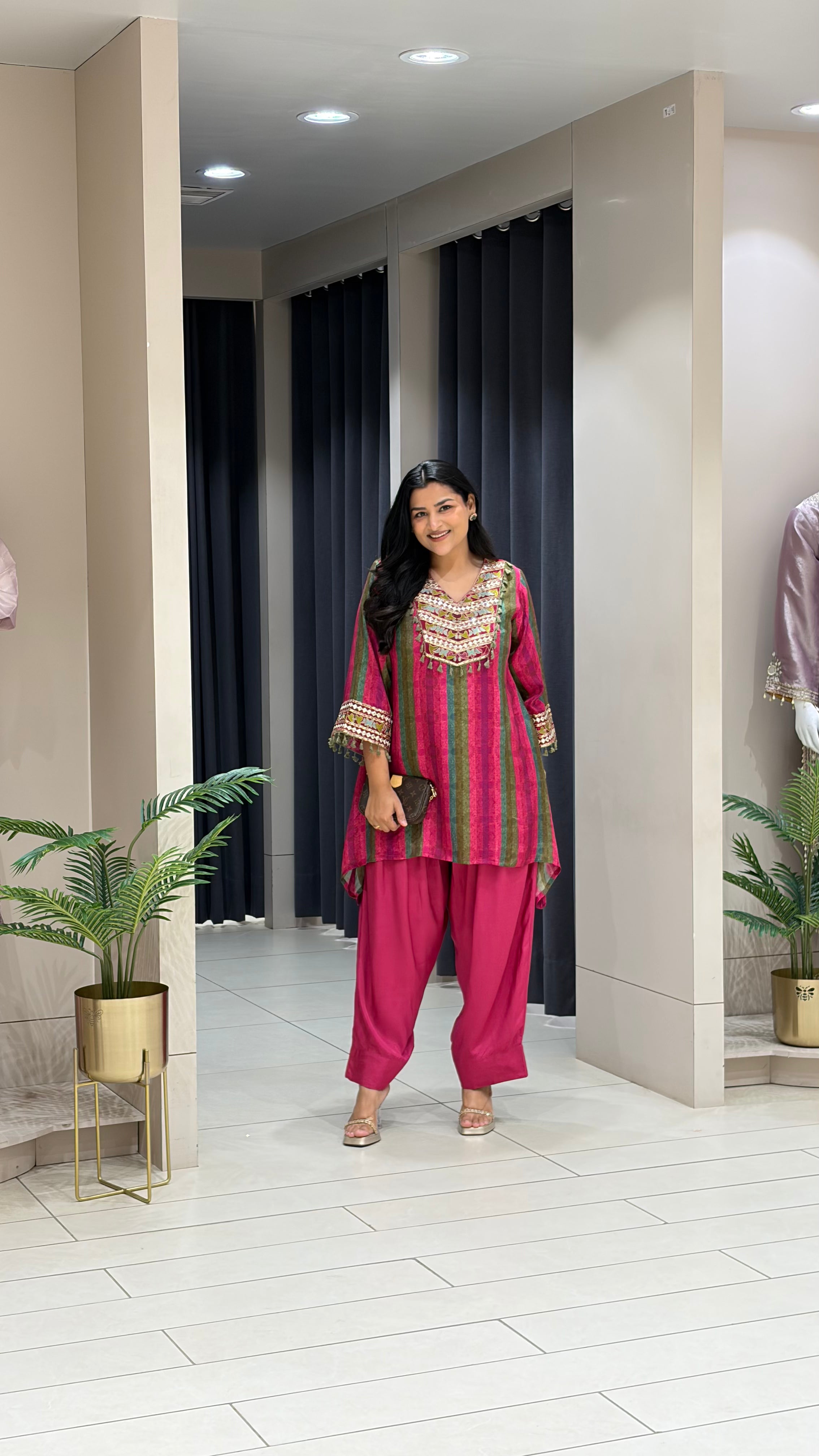 Pink and Green Farshi Cord Set shrisa.in