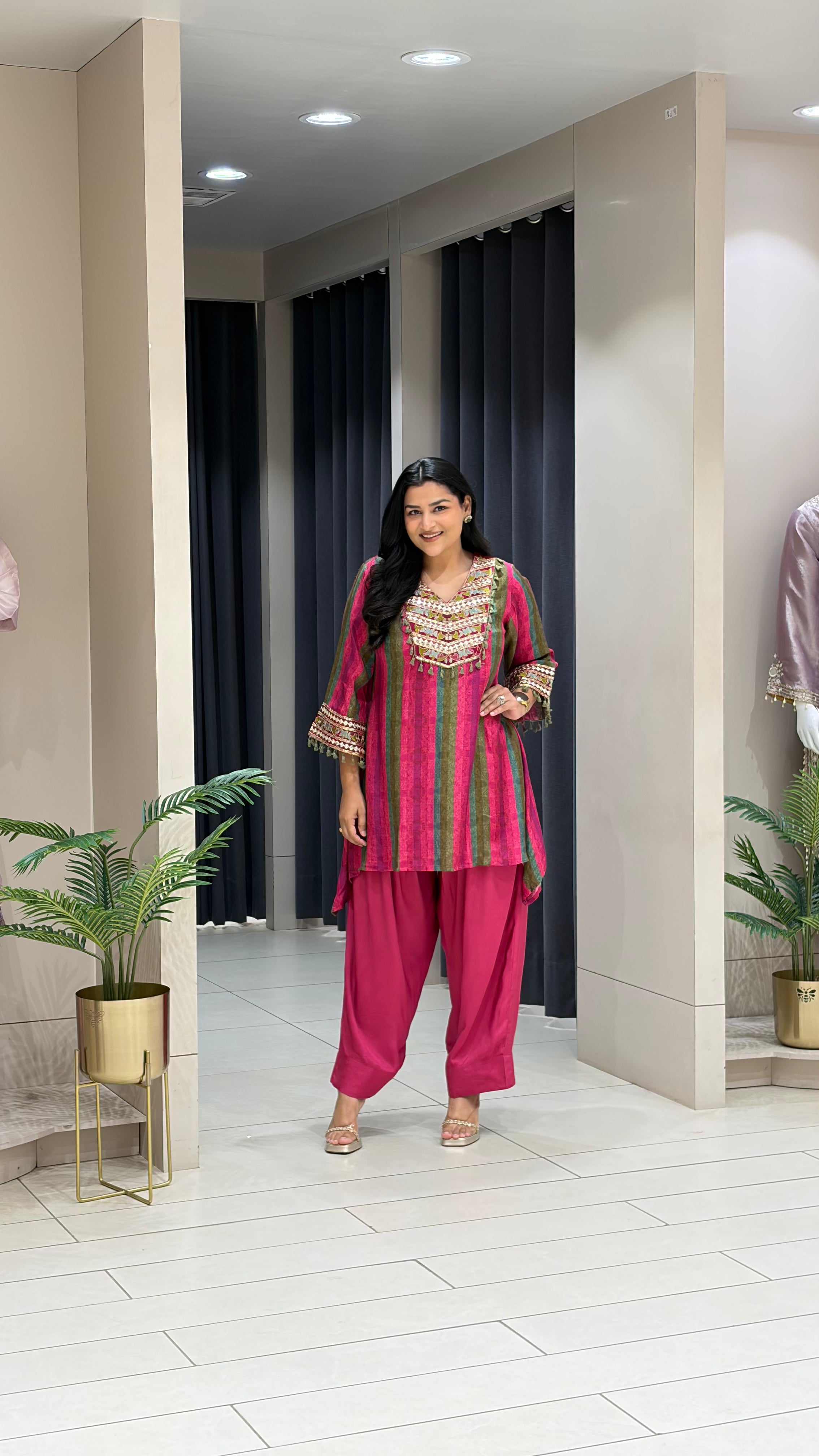 Pink and Green Farshi Cord Set shrisa.in