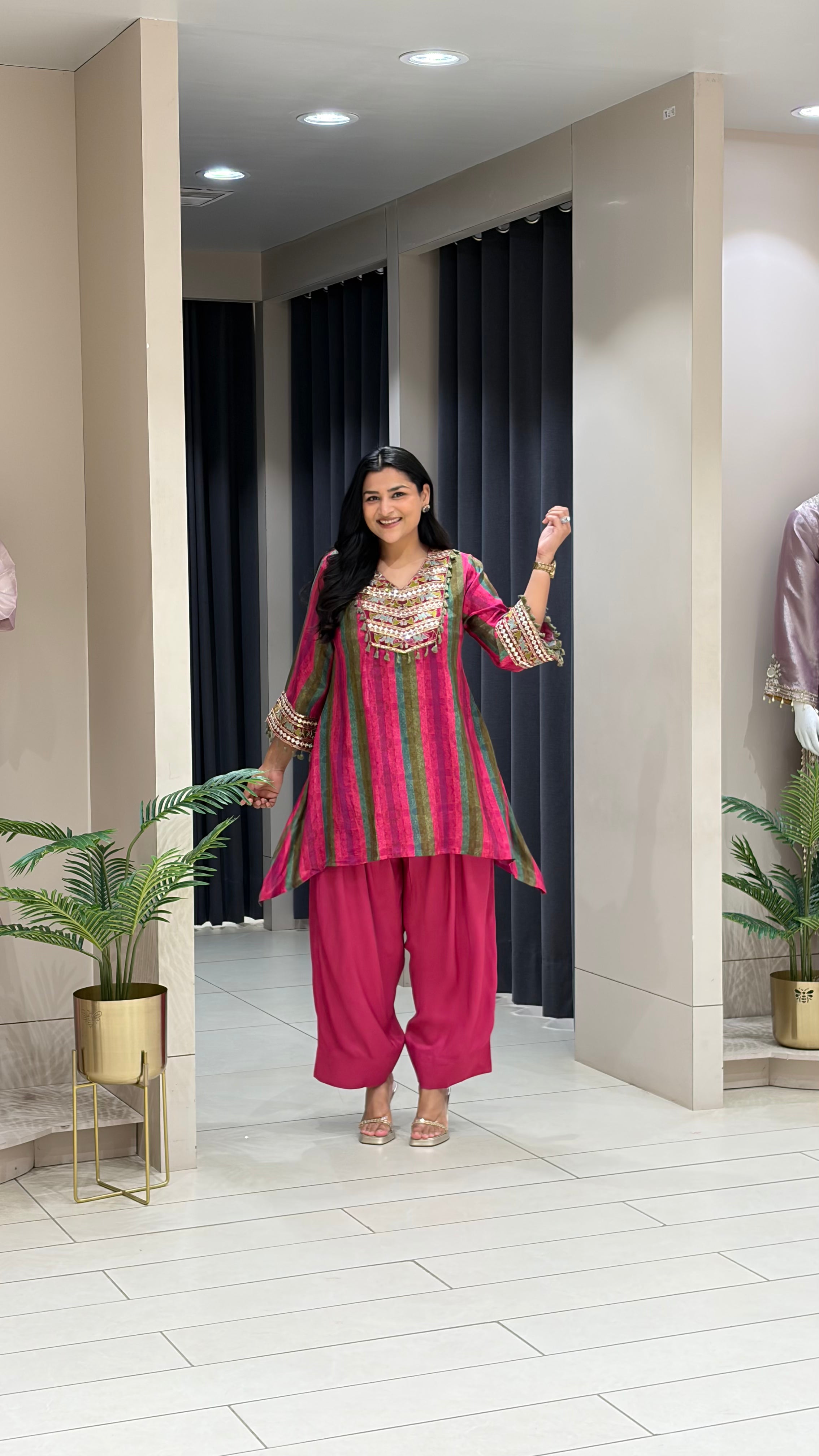Pink and Green Farshi Cord Set shrisa.in