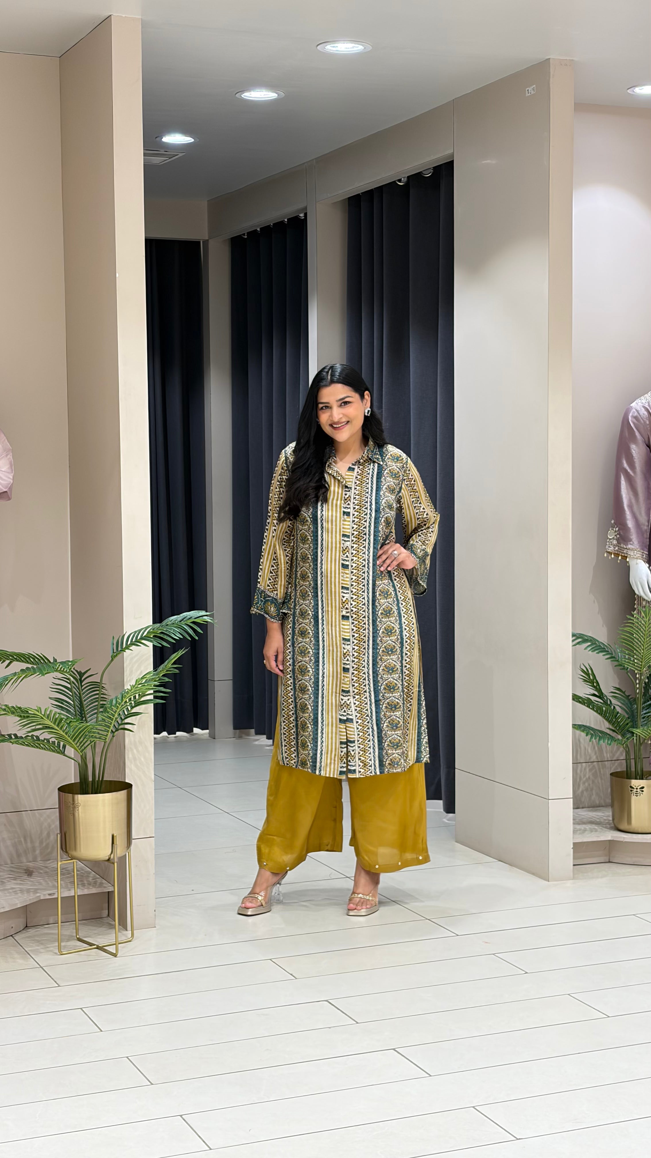 Blue and Green Muslin Kurta Pants shrisa.in