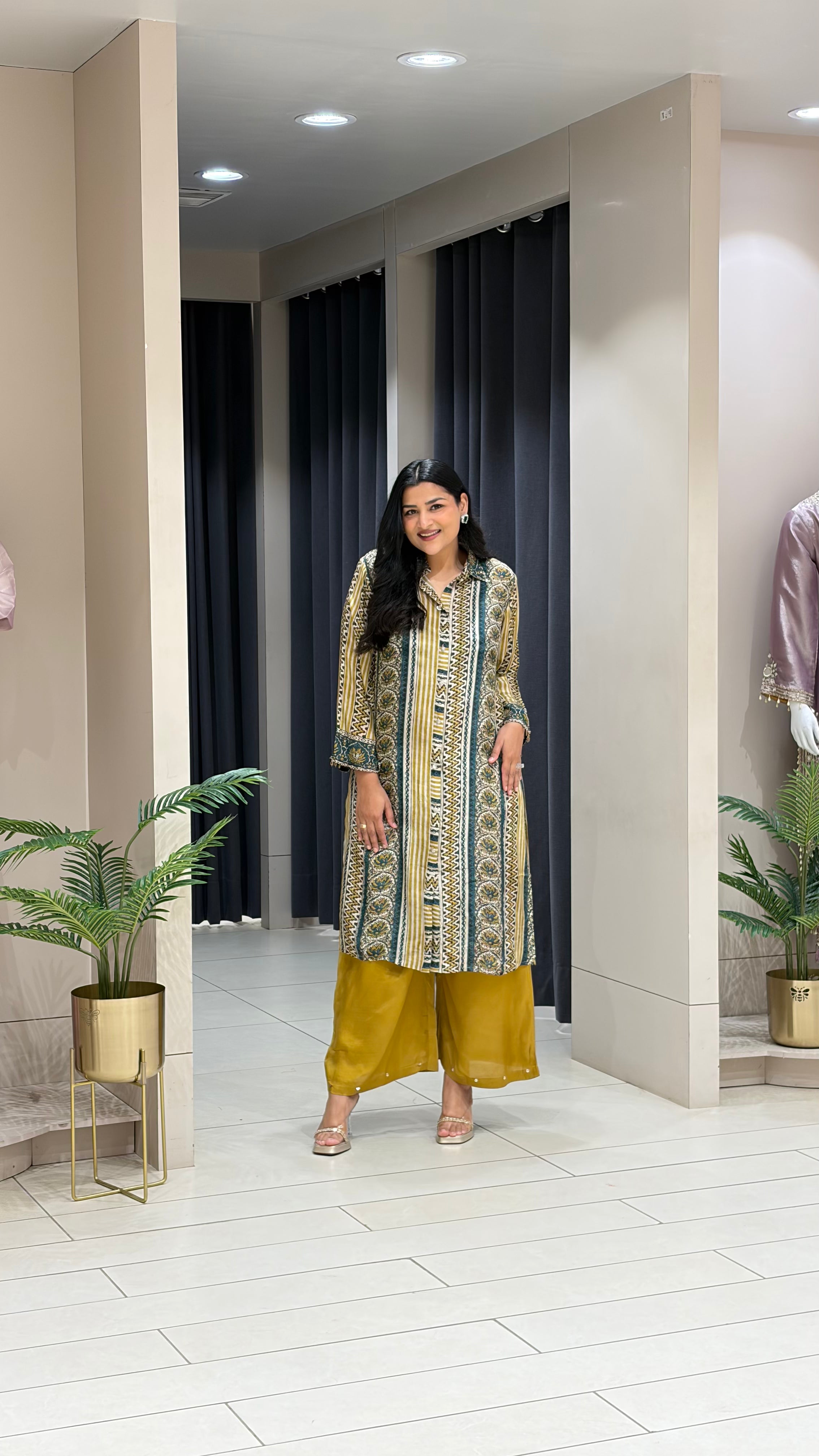 Blue and Green Muslin Kurta Pants shrisa.in