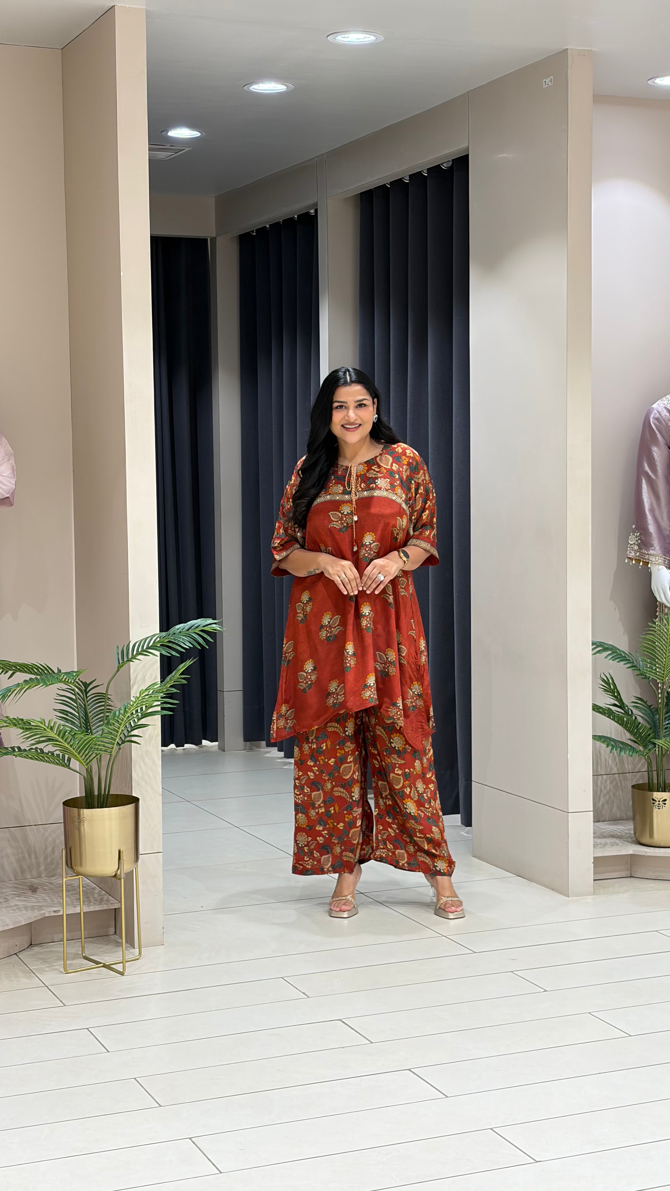Rustic Red Crepe Kalamkari Kurta Pants shrisa.in