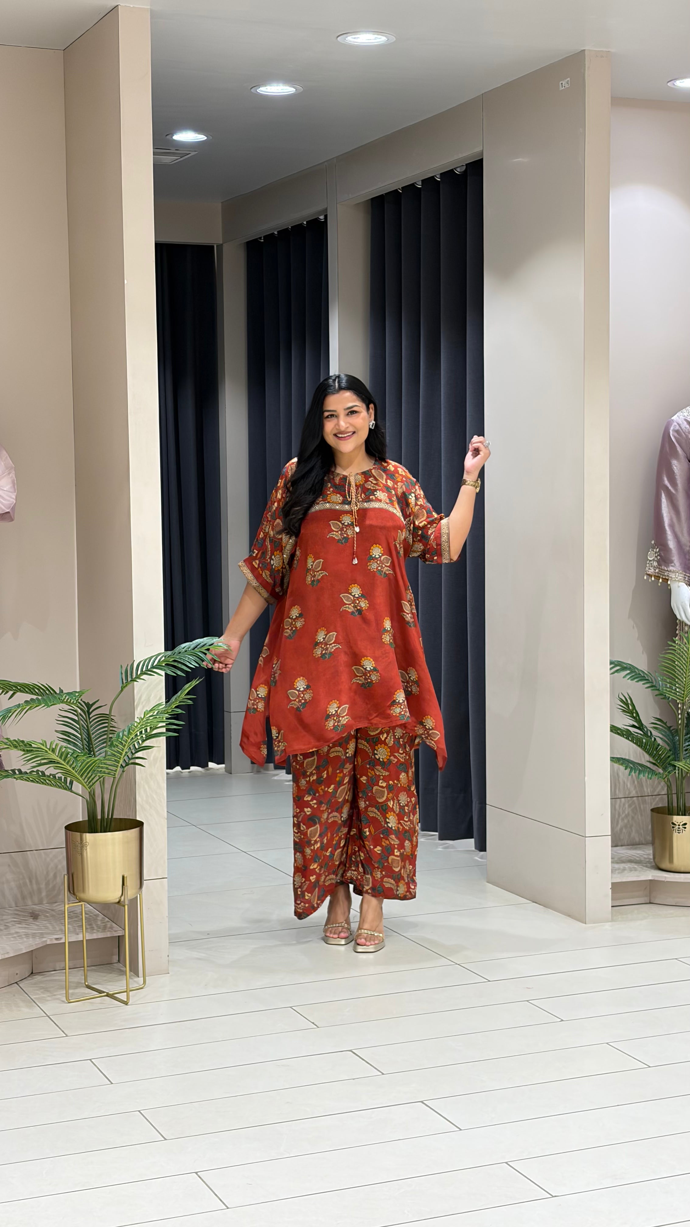 Rustic Red Crepe Kalamkari Kurta Pants shrisa.in