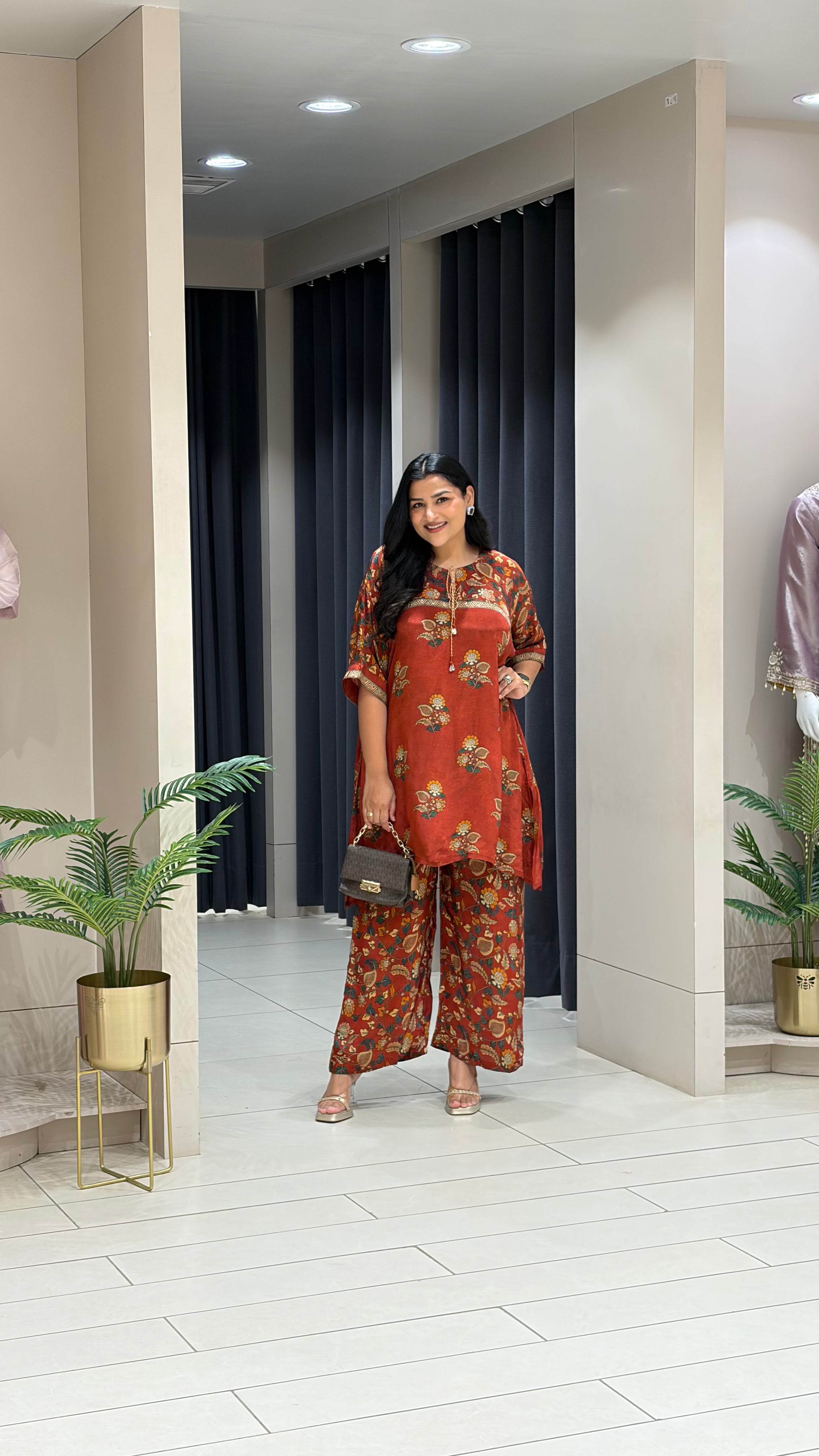 Rustic Red Crepe Kalamkari Kurta Pants shrisa.in