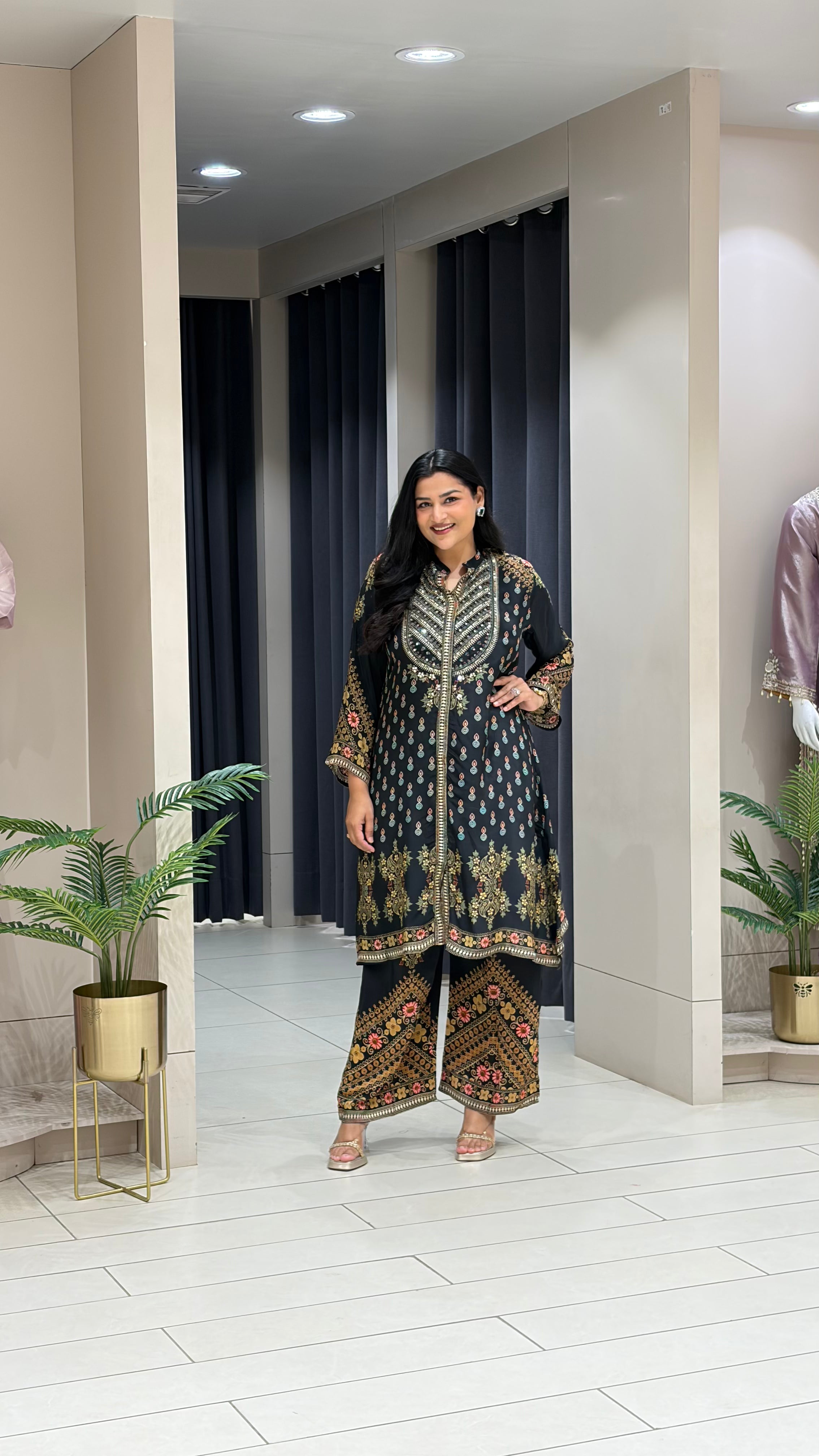 Black Pure Crepe Kurta Pants shrisa.in