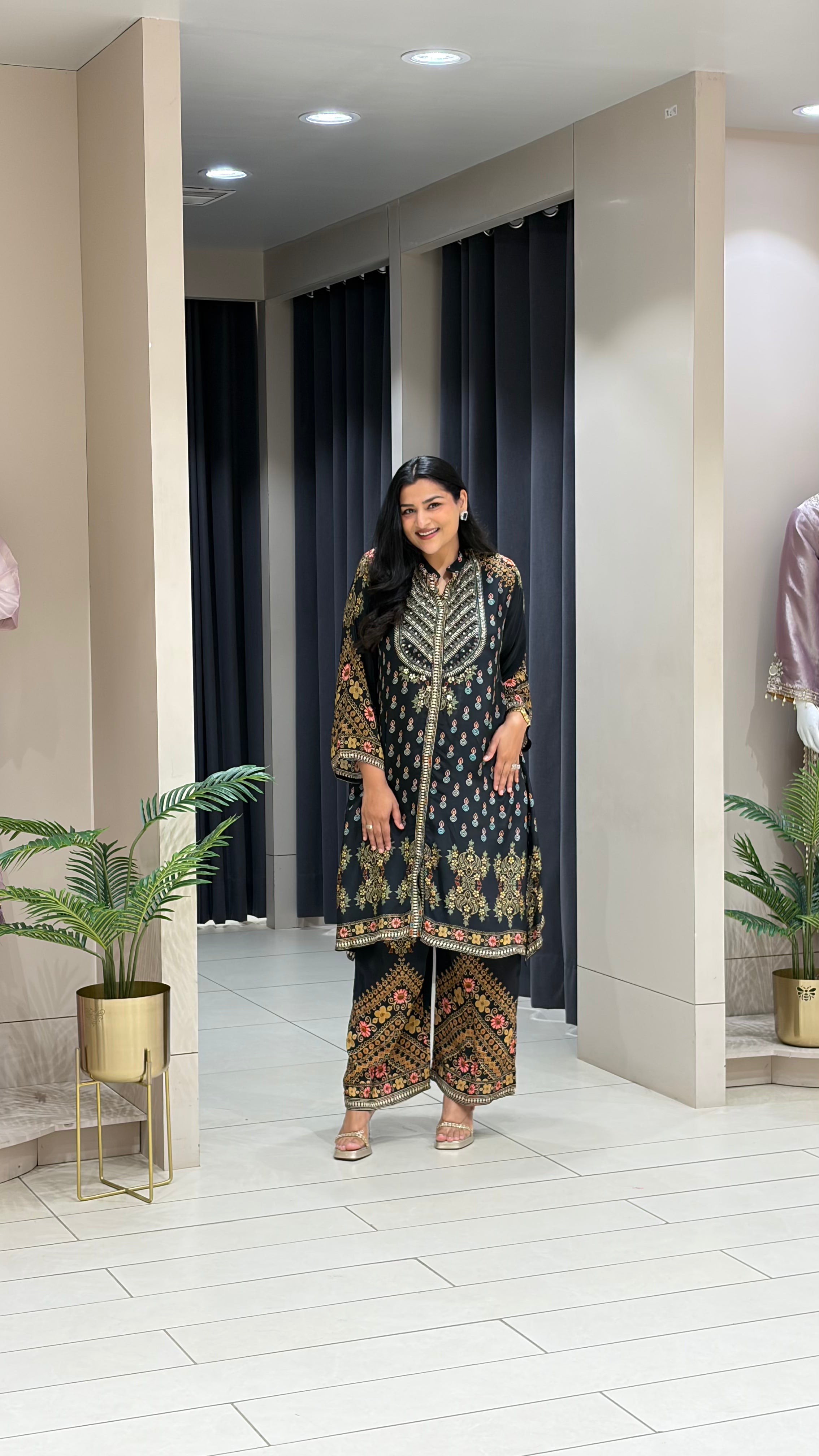 Black Pure Crepe Kurta Pants shrisa.in