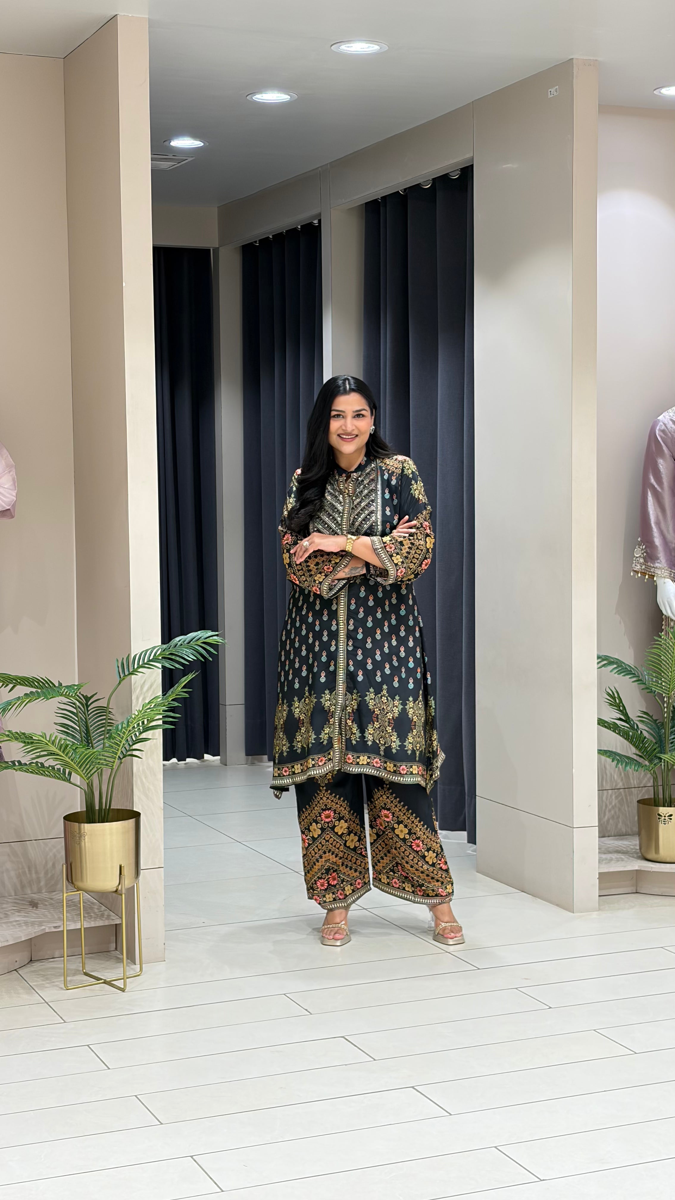 Black Pure Crepe Kurta Pants shrisa.in