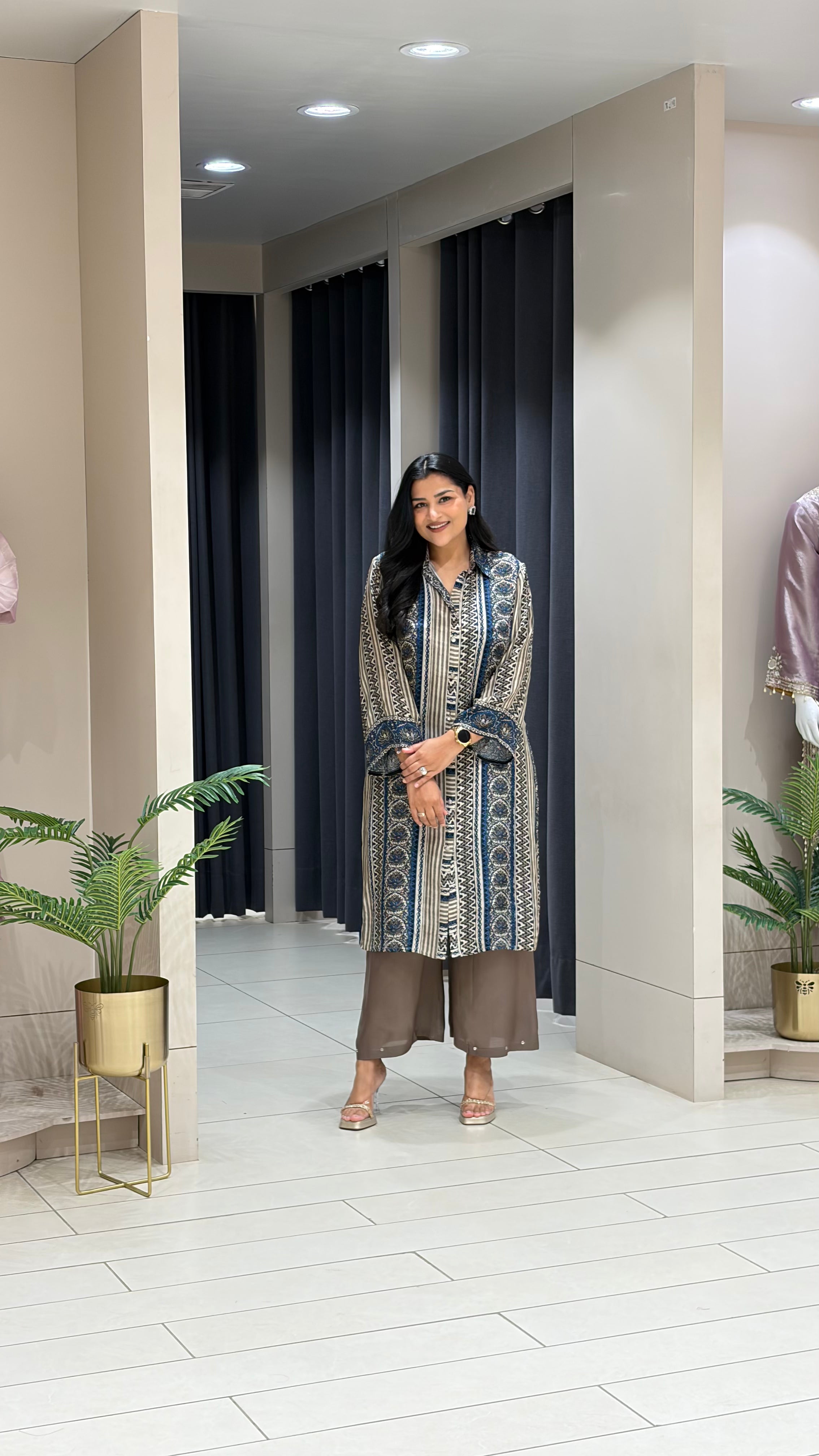 Blue and Grey Muslin Kurta Pants shrisa.in