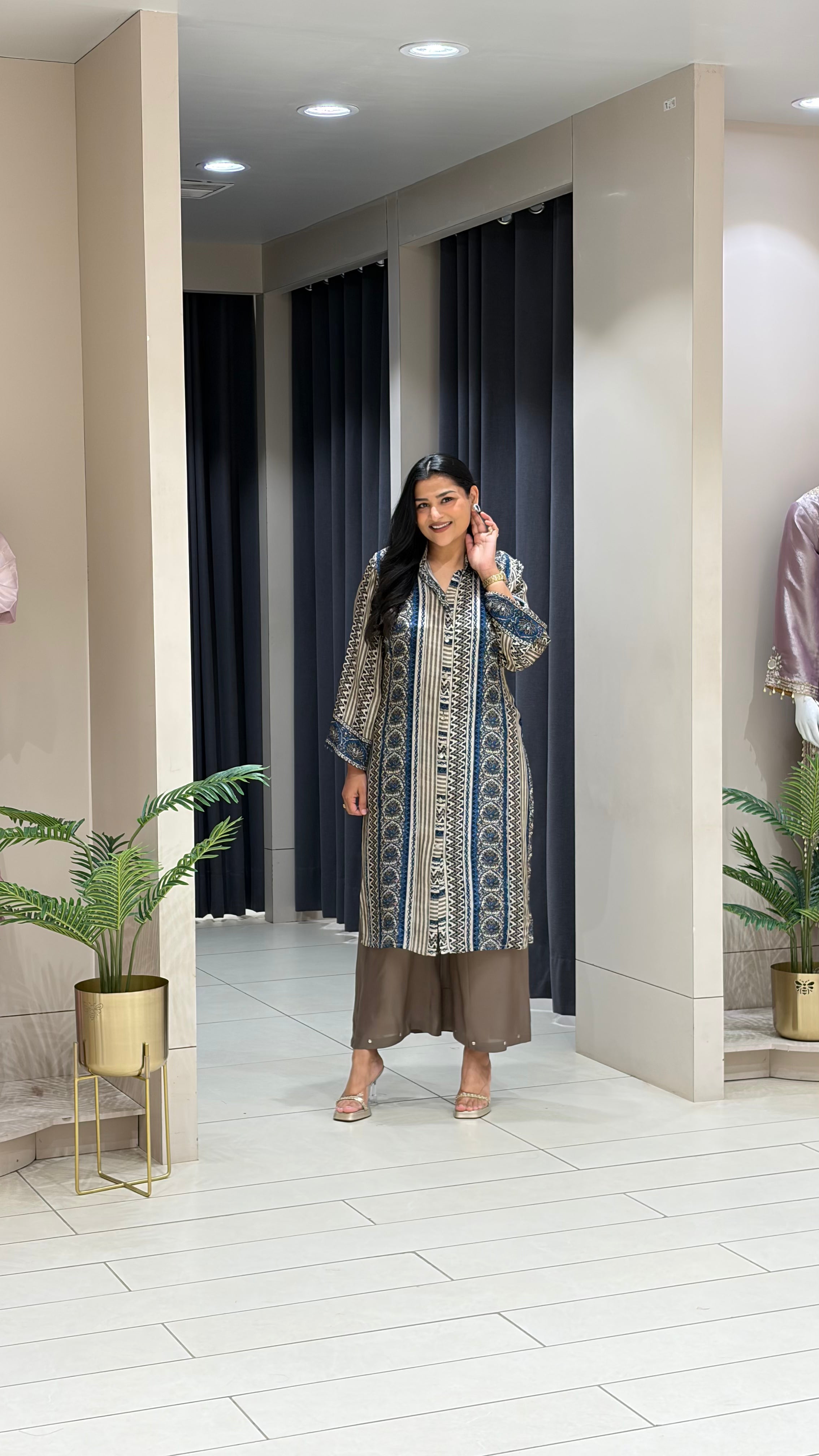 Blue and Grey Muslin Kurta Pants shrisa.in