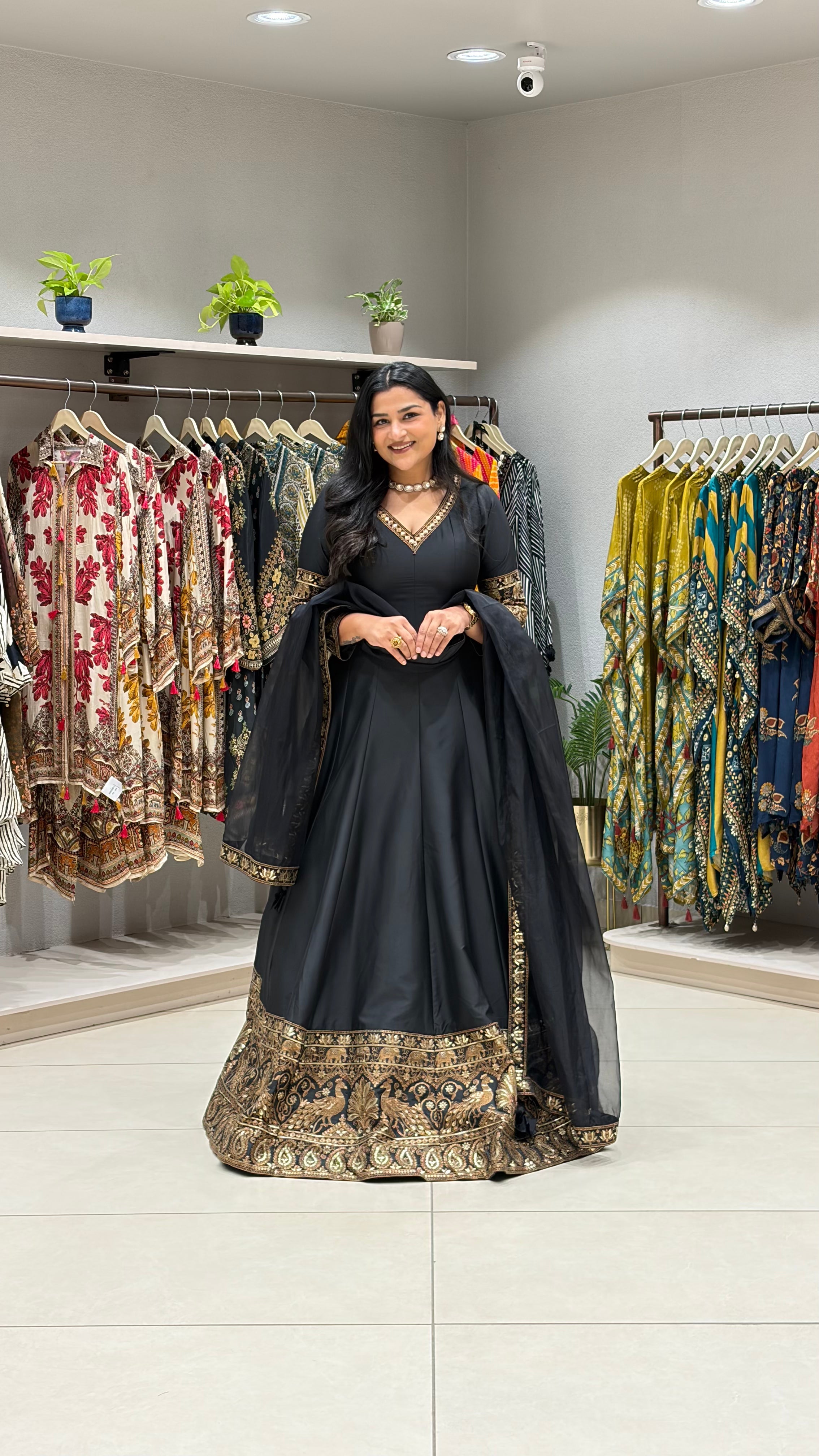 Pure Black Silk with Handwork Detailing Anarkali shrisa.in