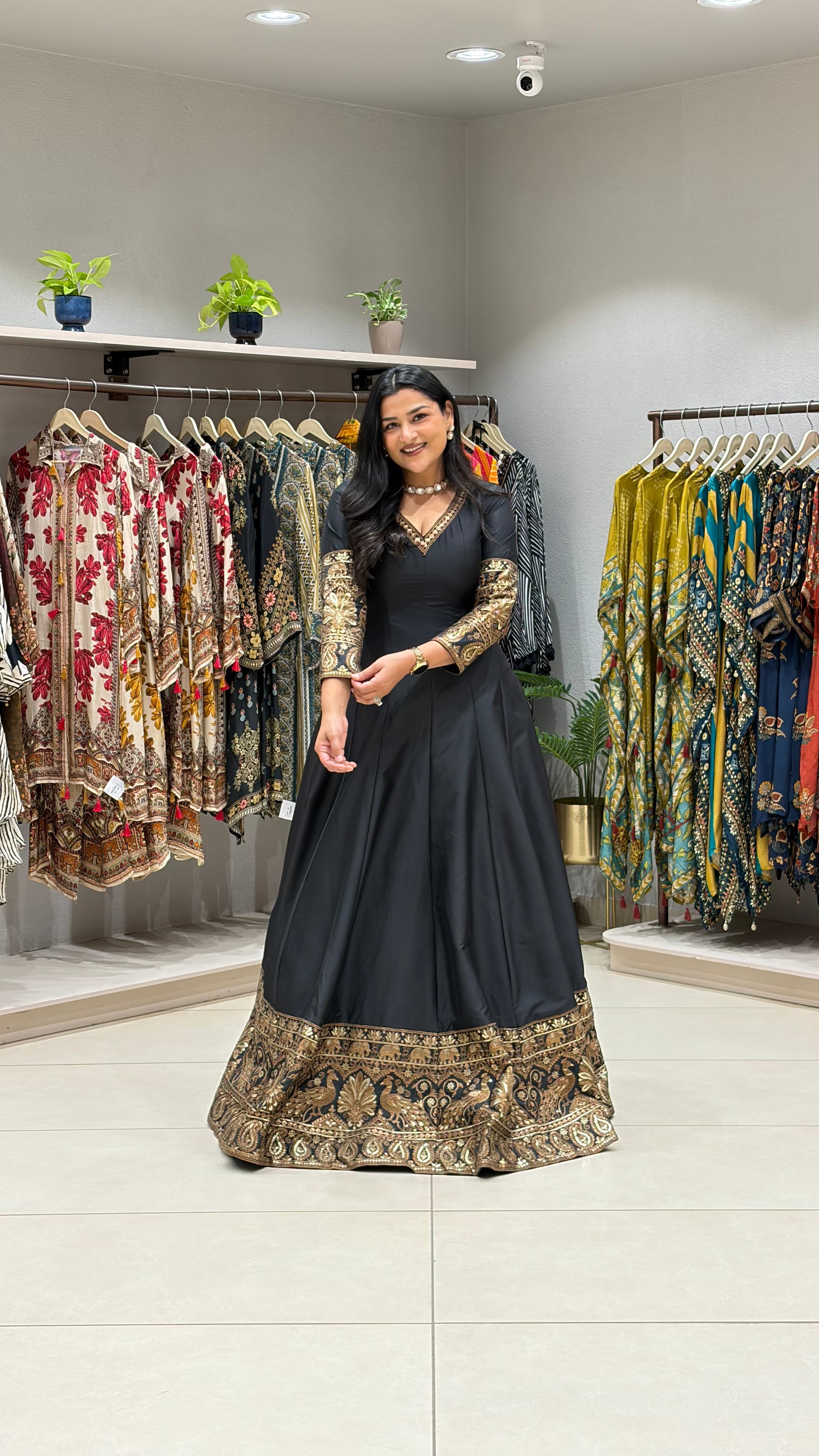 Pure Black Silk with Handwork Detailing Anarkali shrisa.in
