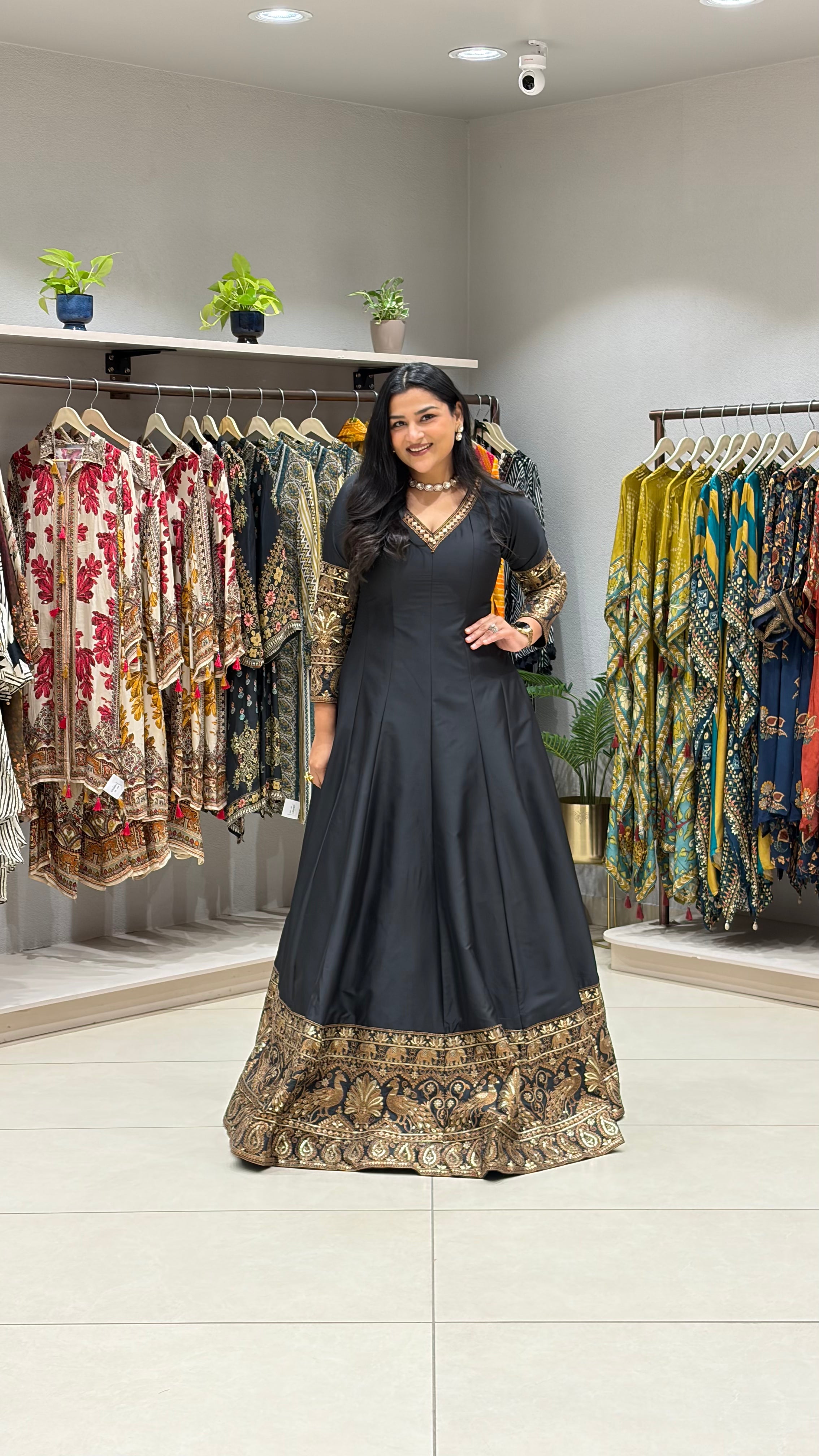 Pure Black Silk with Handwork Detailing Anarkali shrisa.in