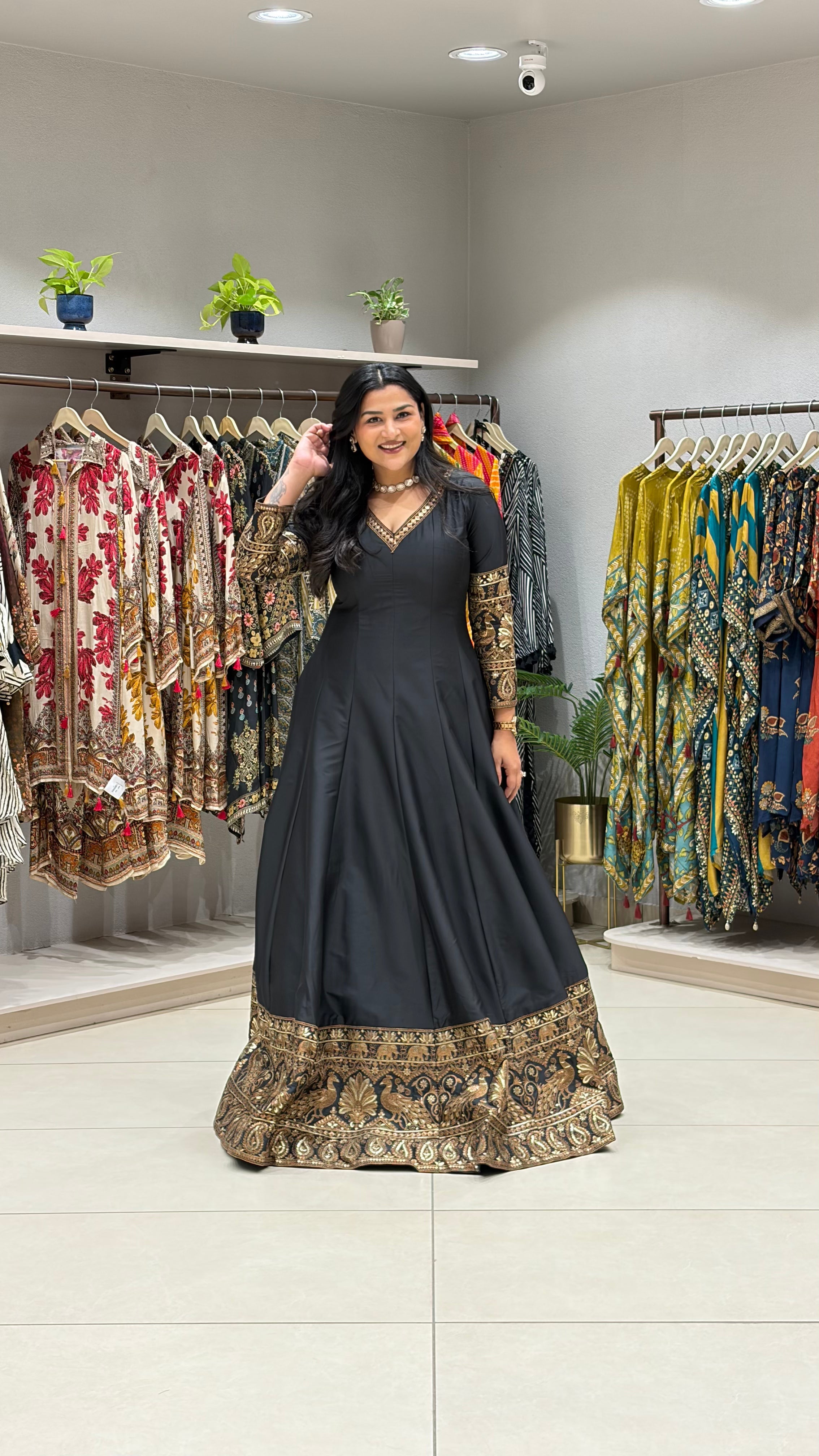 Pure Black Silk with Handwork Detailing Anarkali shrisa.in