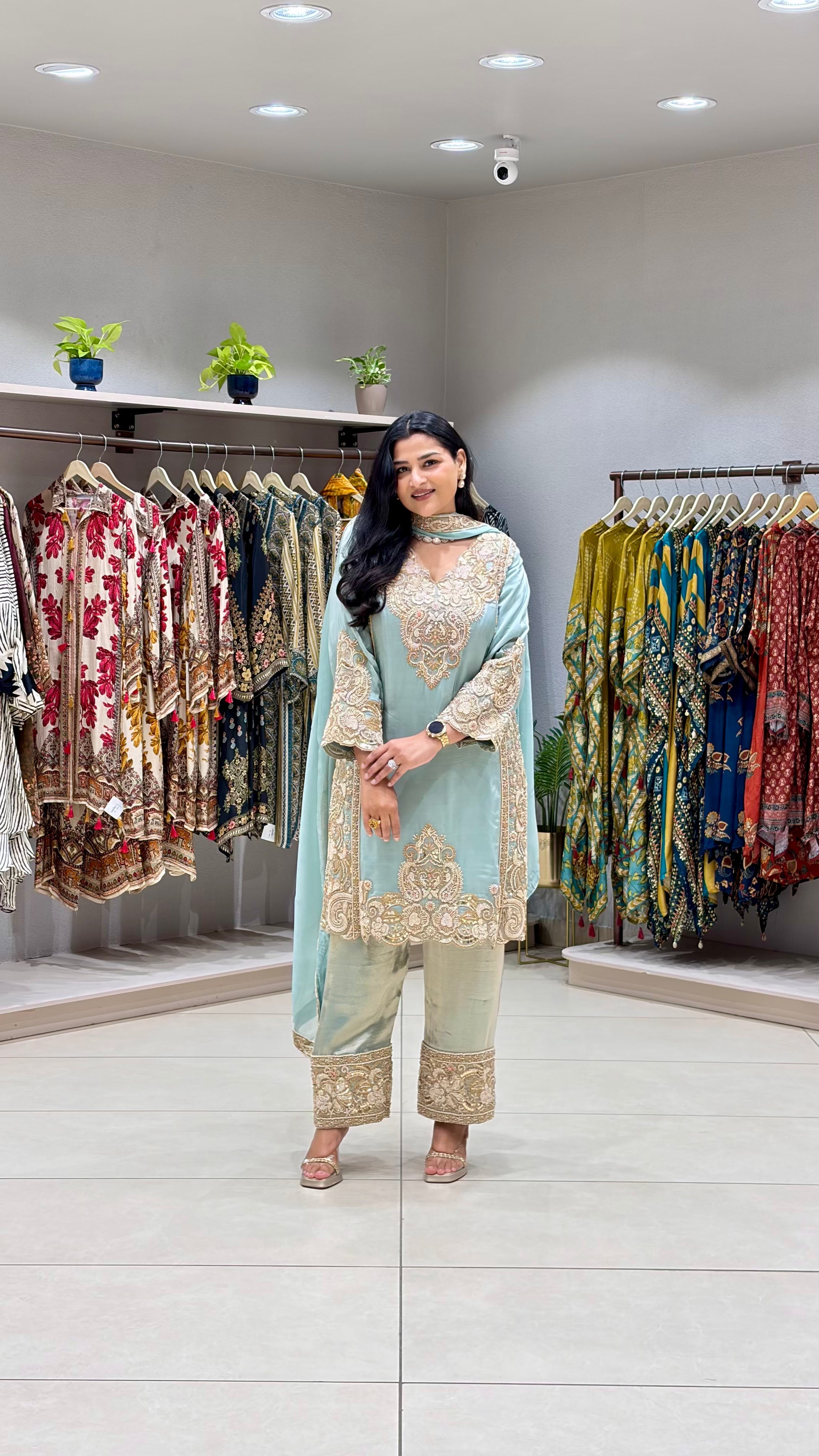 Pure Crepe Premium Handwork Farshi Suit Set shrisa.in