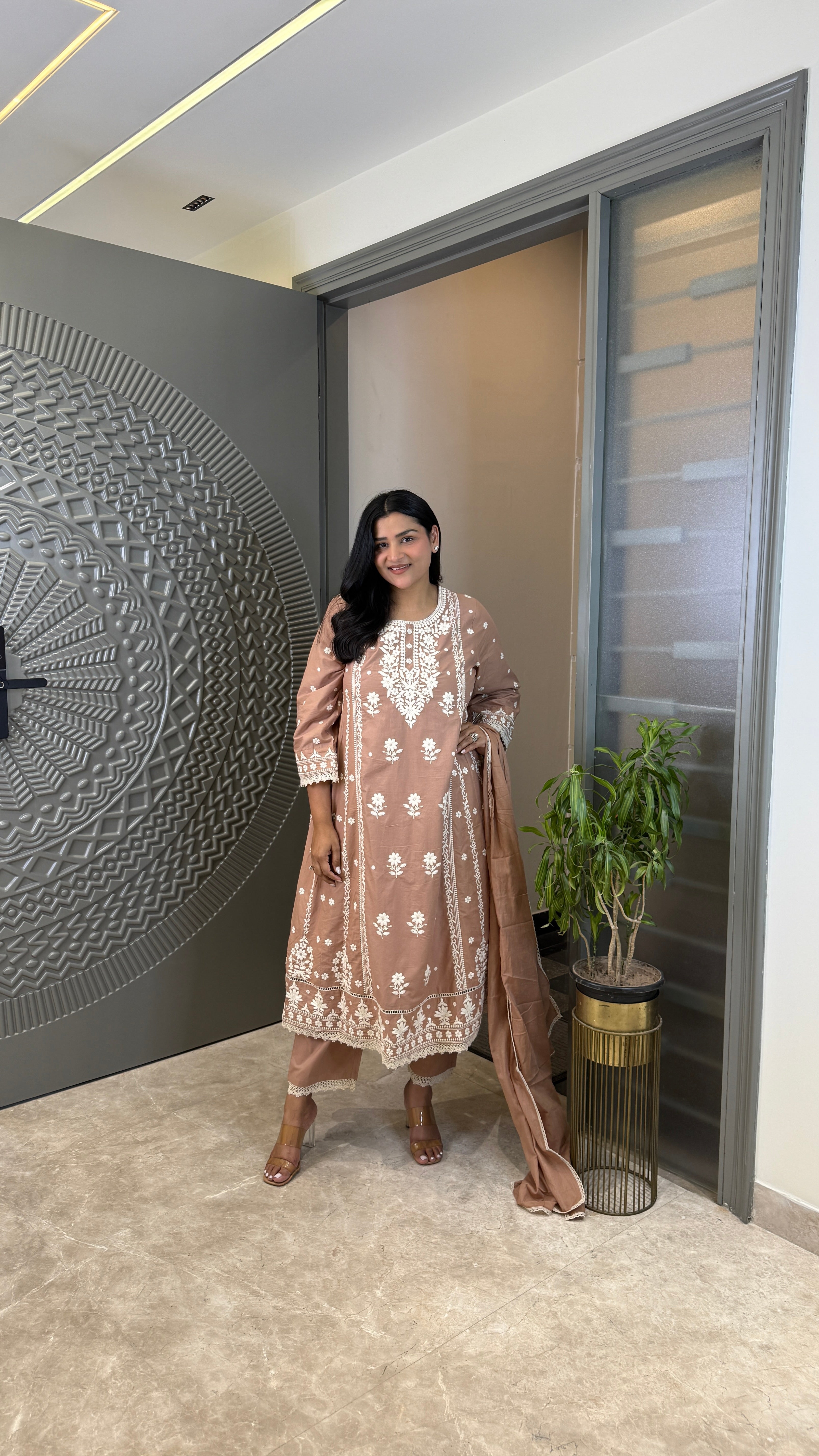 Brown Lucknavi Anarkali Suit Set shrisa.in