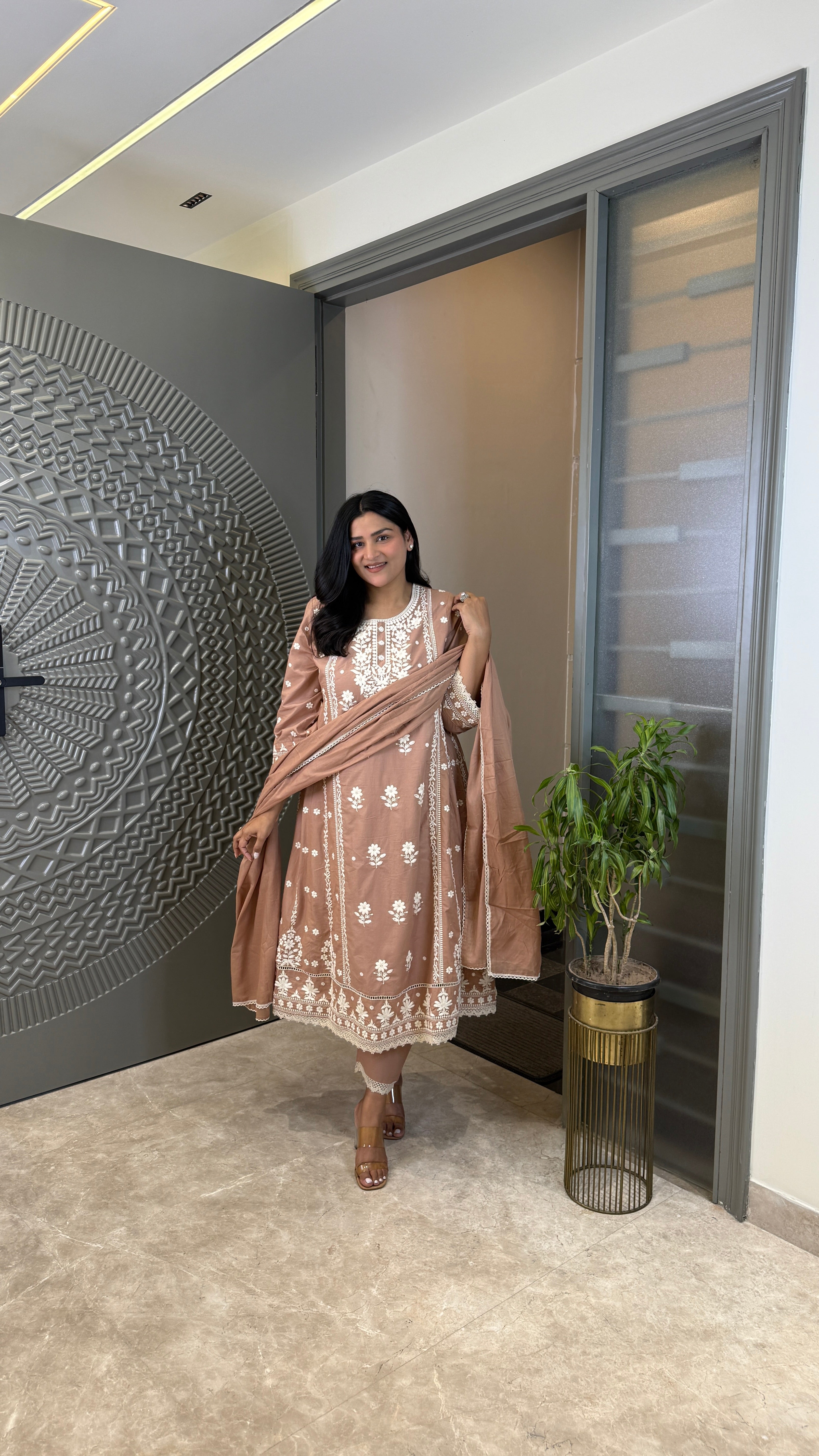 Brown Lucknavi Anarkali Suit Set shrisa.in