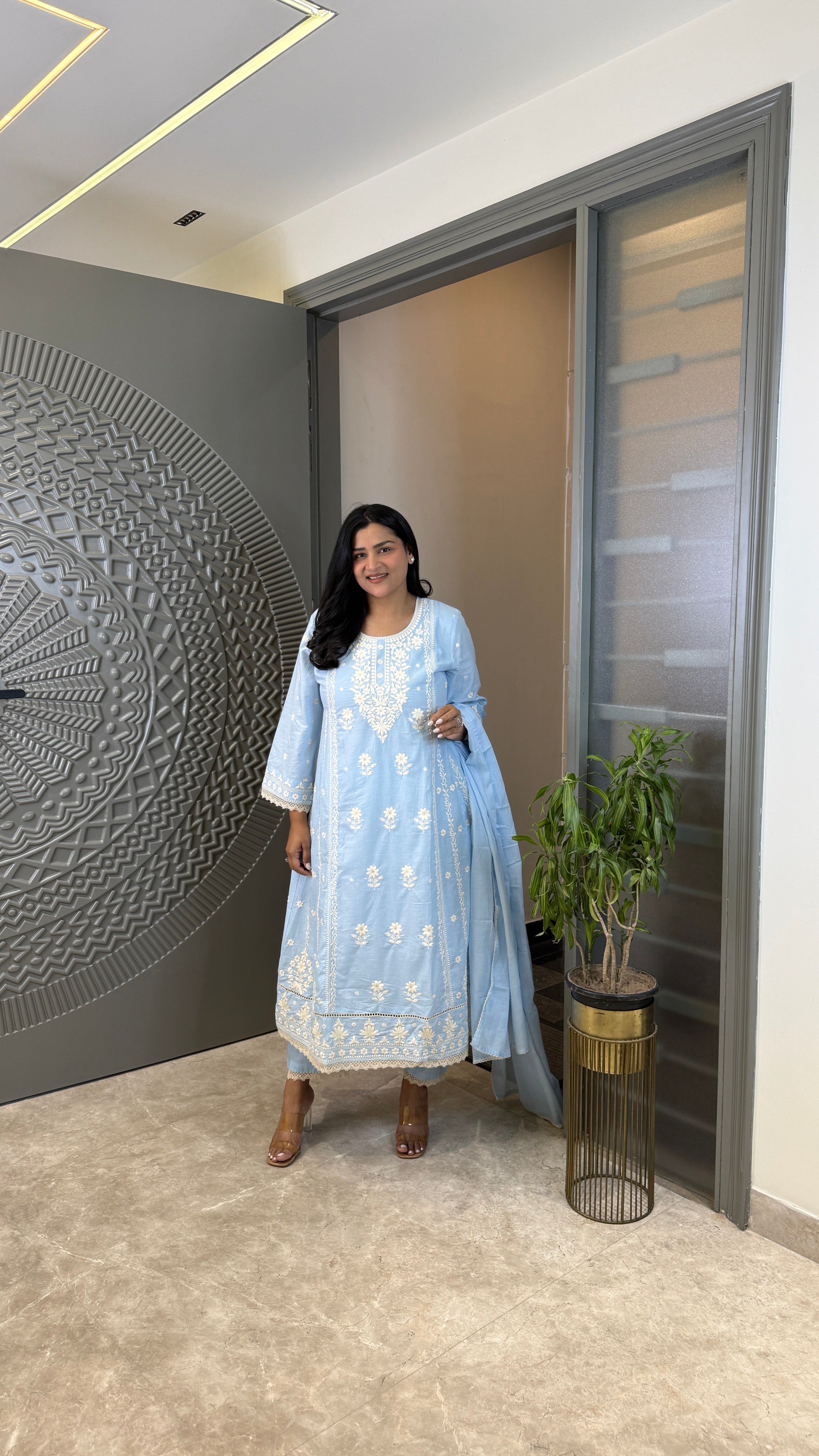 Blue Lucknavi Anarkali Suit Set shrisa.in